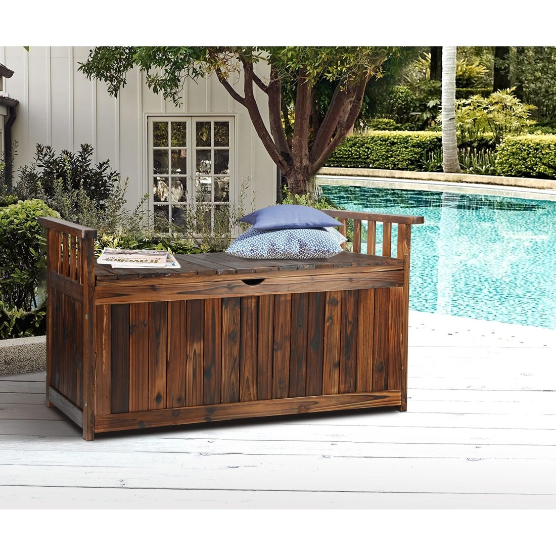 4 Livsip Outdoor Storage Box Wooden Garden Bench Chest Tool Container L - Charcoal, 4 of 8