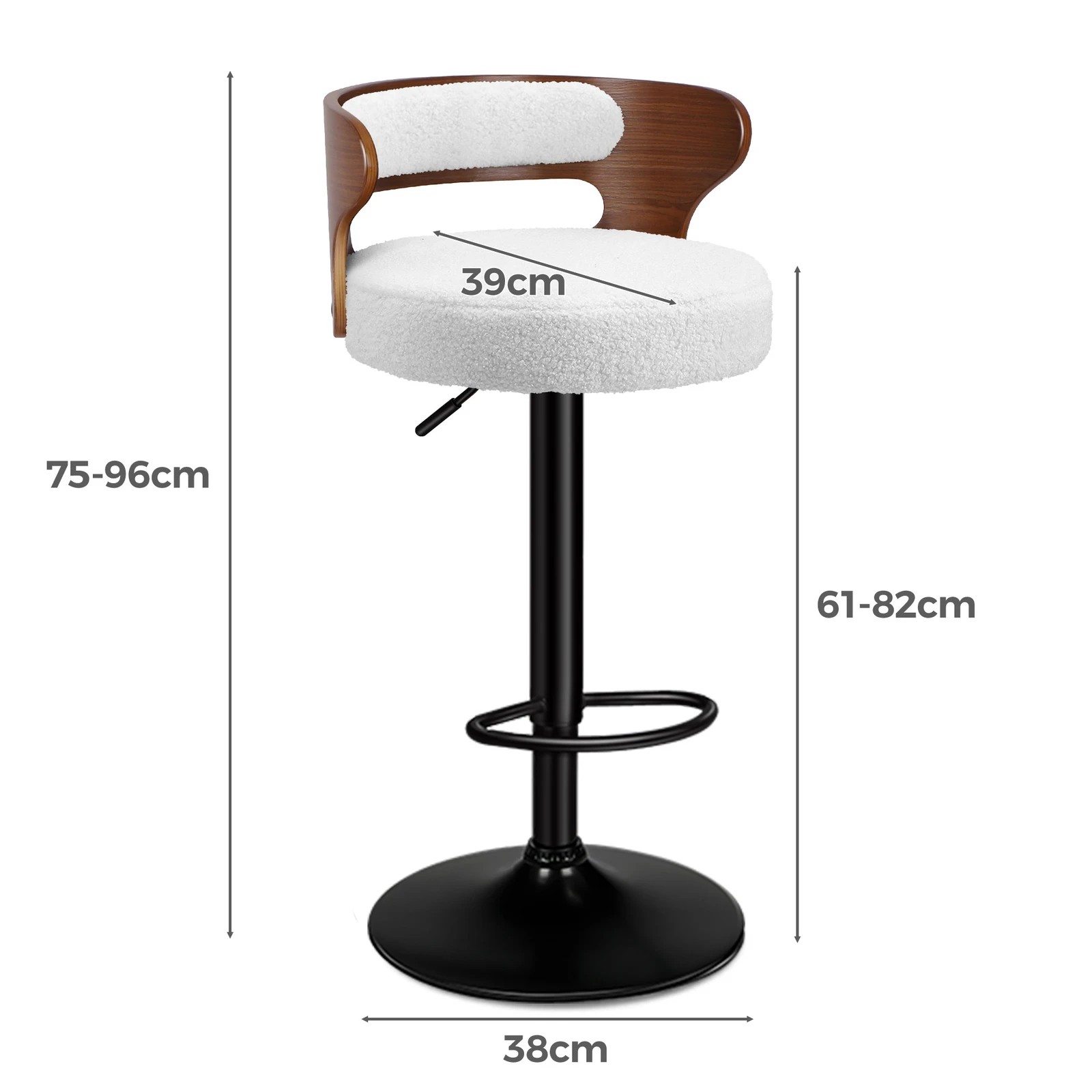 4 Alfordson 4x Bar Stool Kitchen Swivel Chair Wooden Boucle Ramiro - White, 4 of 10