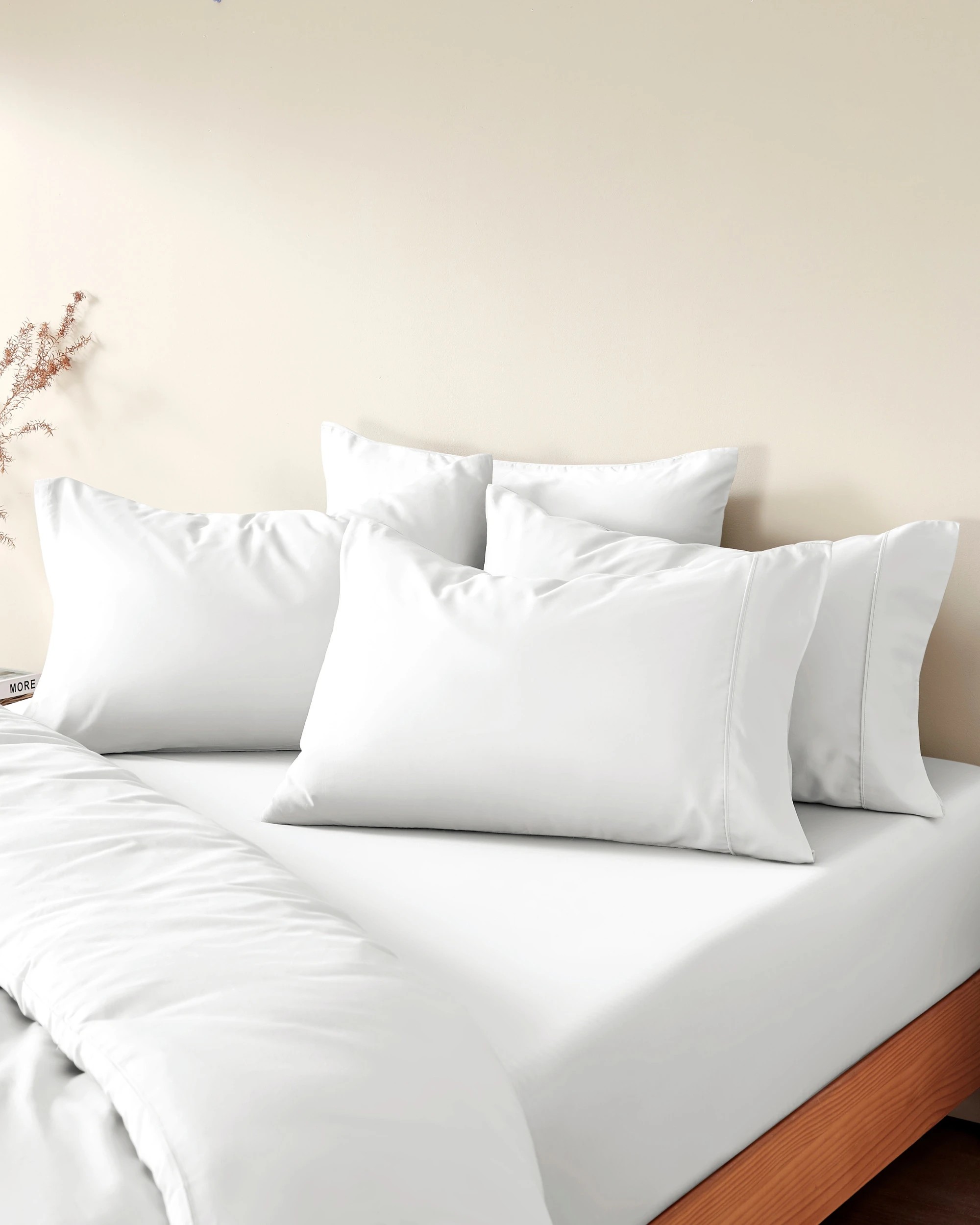 5 Serene 400TC Bamboo Cotton Sateen Fitted Sheet Set - Double Bed - White, 5 of 5