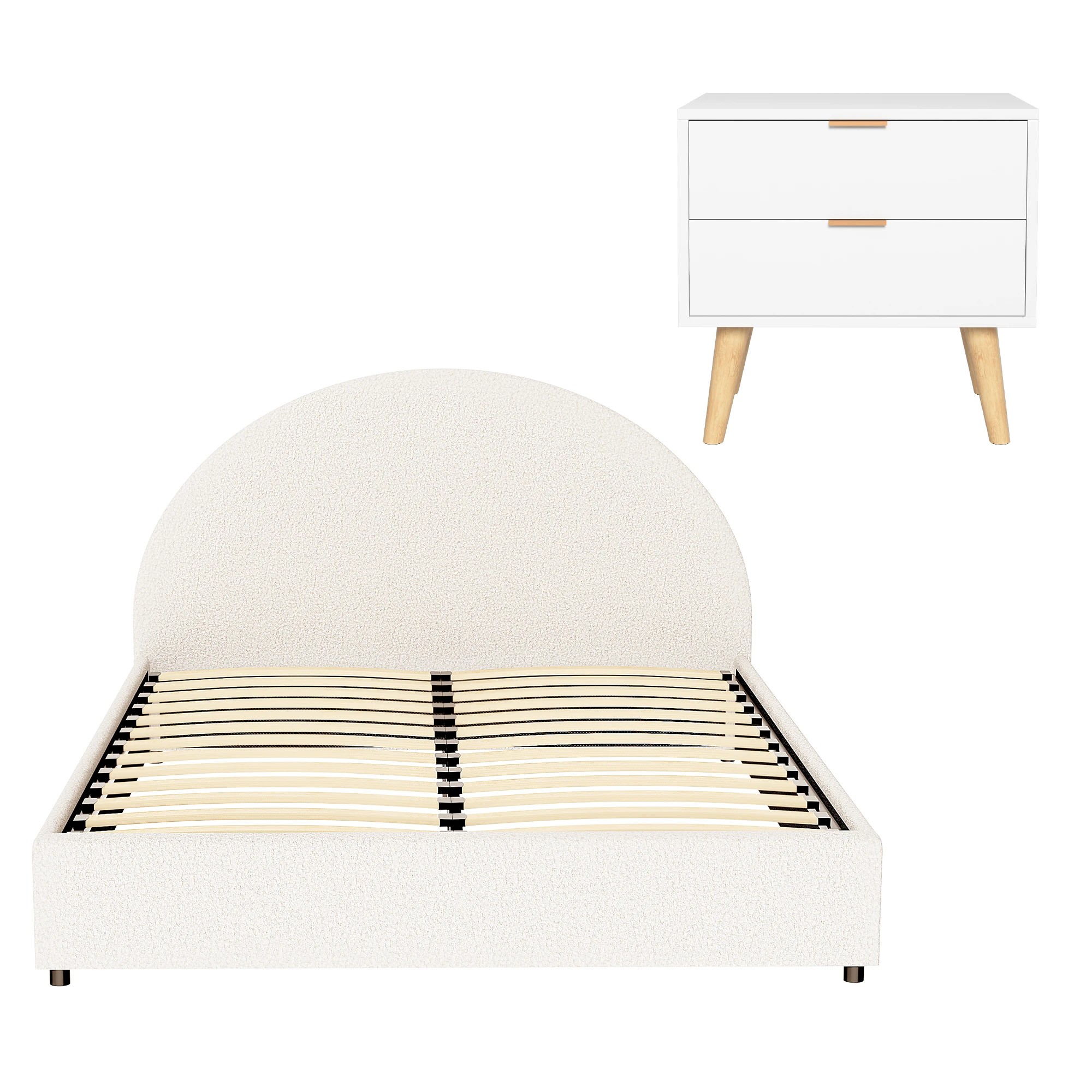 3 Artiss Bed Frame Set Gas Lift Storage Boucle Headboard 2 Drawer Nightstand - Queen Bed - Multi, 3 of 4