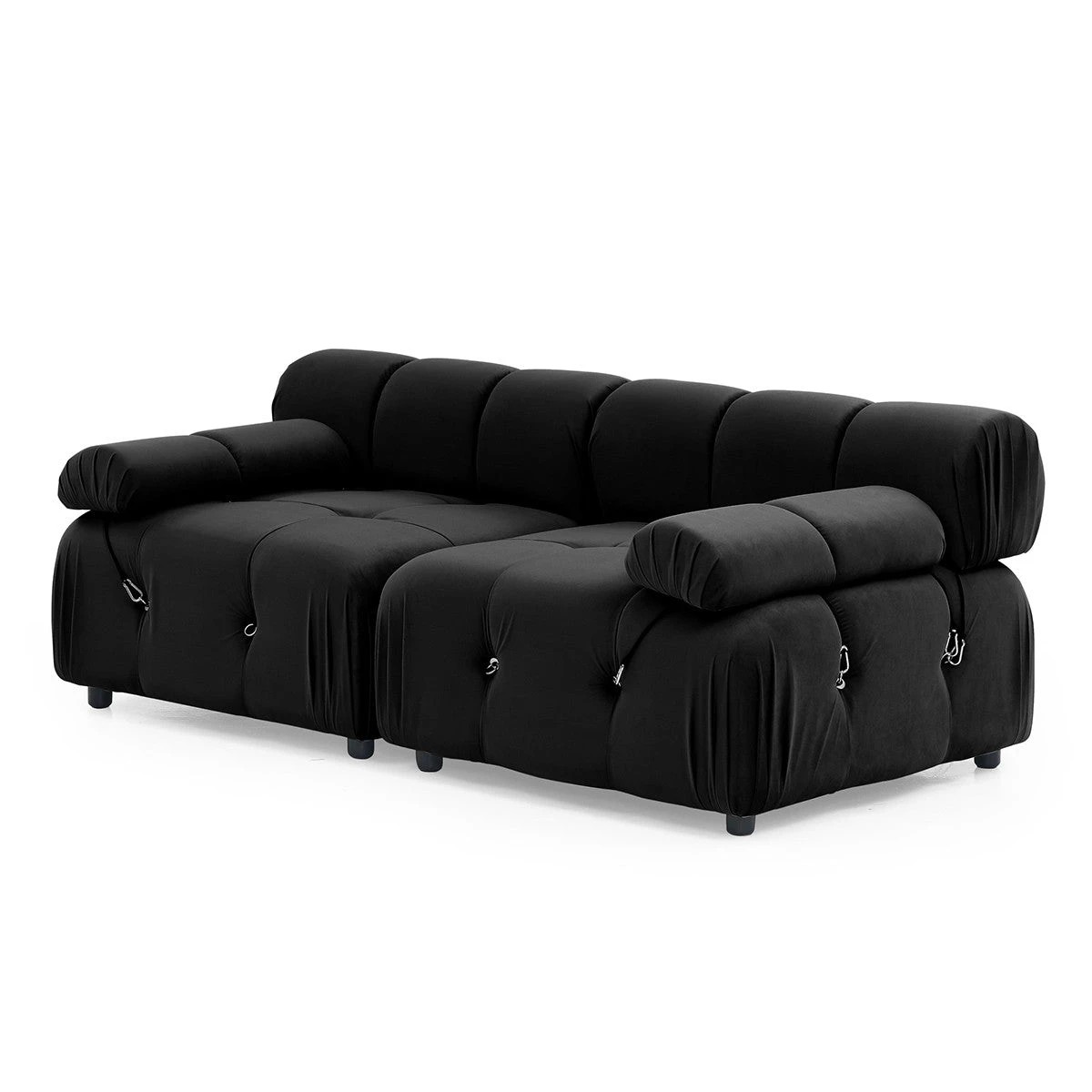 2 Foret 2 Seater Sofa Modular Arm Seat Tufted Velvet Lounge Couch Chaise Black, 2 of 9