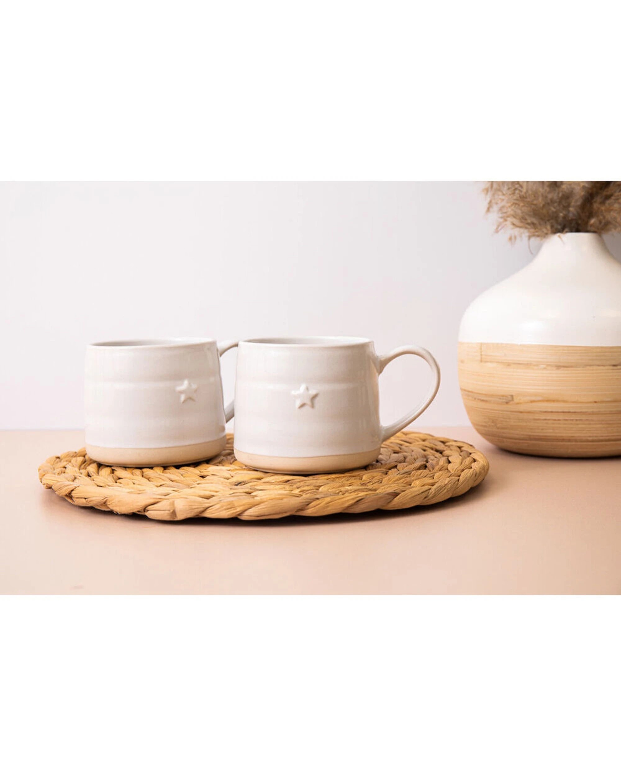 2 Mikasa Farmhouse 2pc Star Stoneware Mugs Set 380ml Durable Glossy Finish - White, 2 of 7