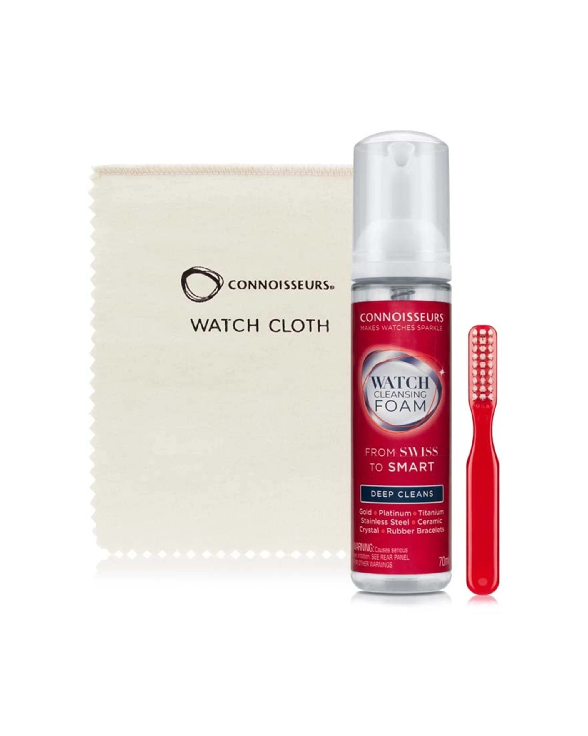 2 Connoisseurs Watch Cleansing Foam Kit With Brush & Cloth 70ml Polishing Care, 2 of 2