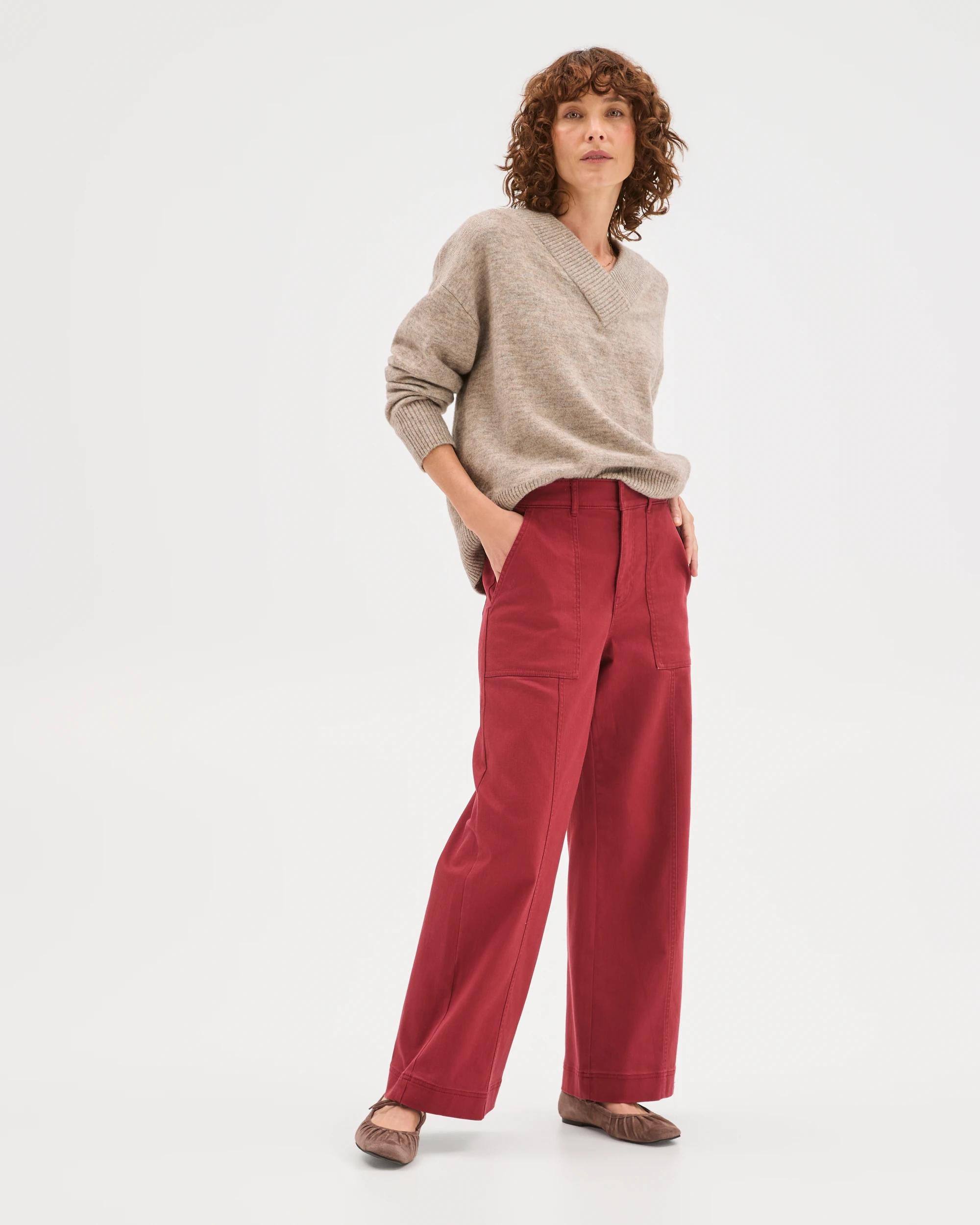 1 Target Woman Australian Cotton Blend Stretch Twill Wide Leg Pants BURNT CRIMSON, 1 of 6