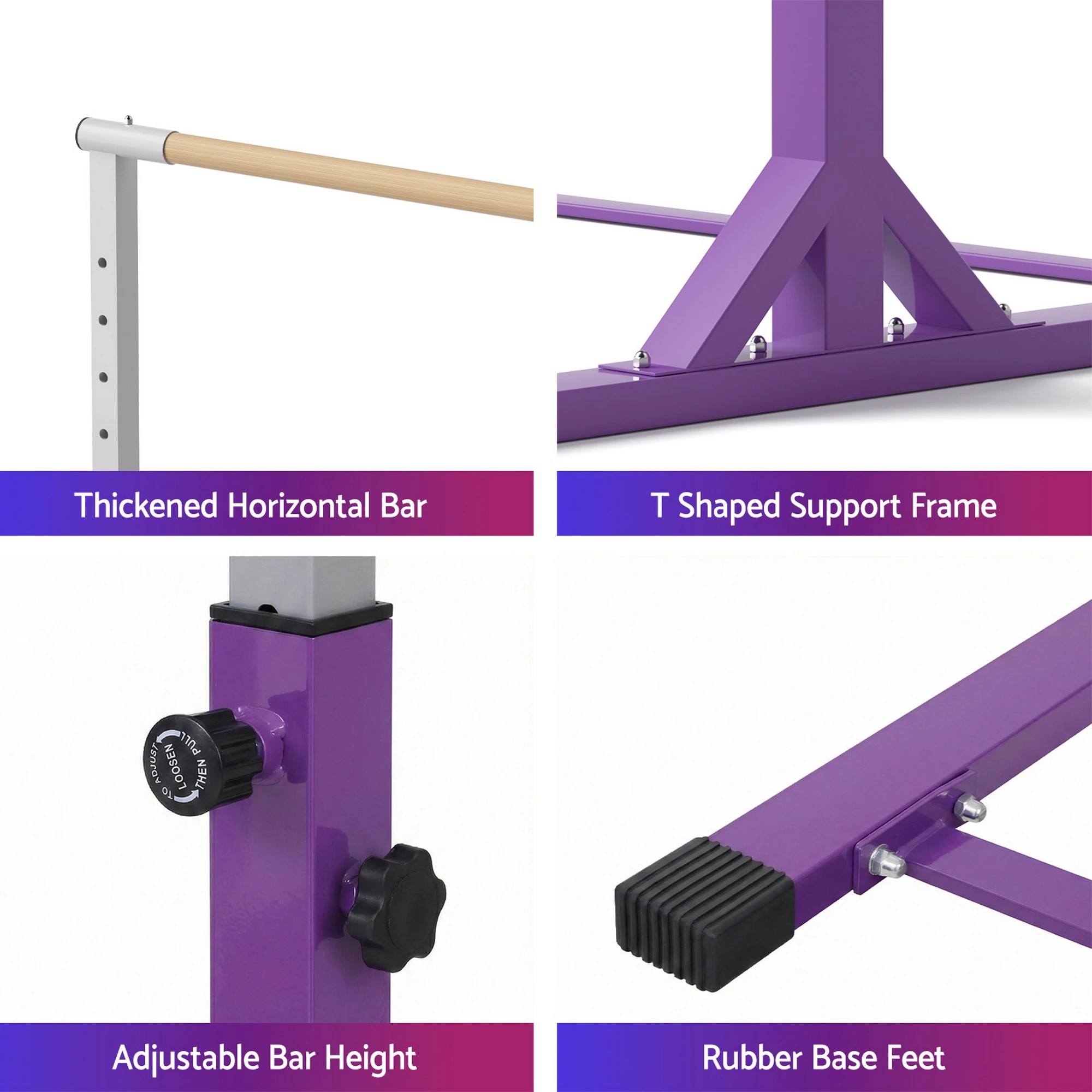 7 Everfit Kids Gymnastics Bar Pull Up Station Monkey Bar Adjustable Indoor Garden - Purple, 7 of 8