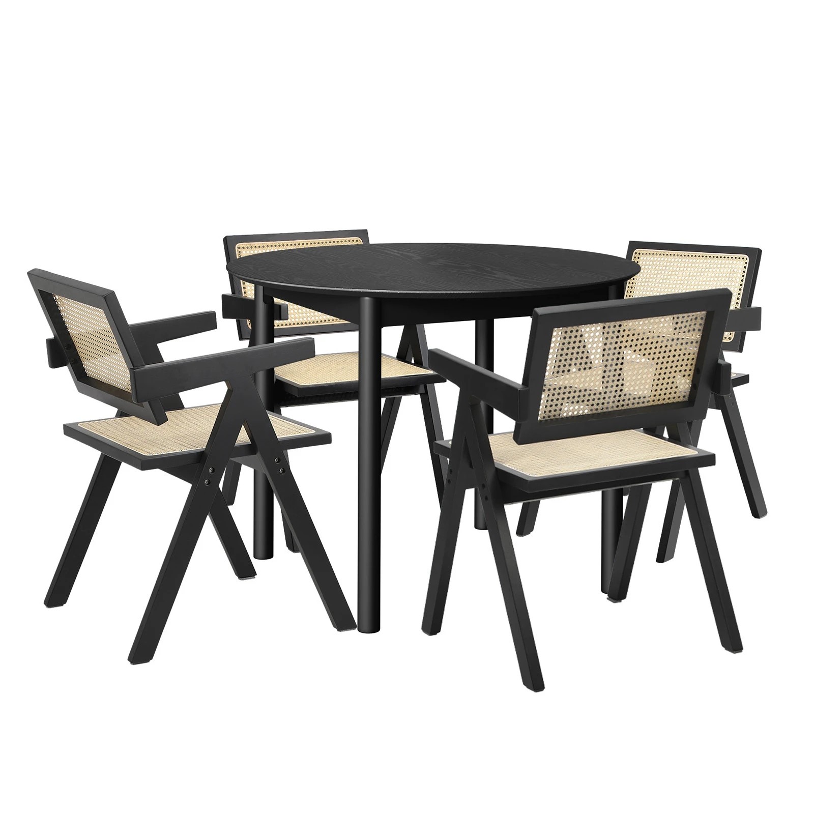 7 Oikiture 5PCS Dining Table Set Round Dining Table and Chairs Rubberwood - Black, 7 of 10
