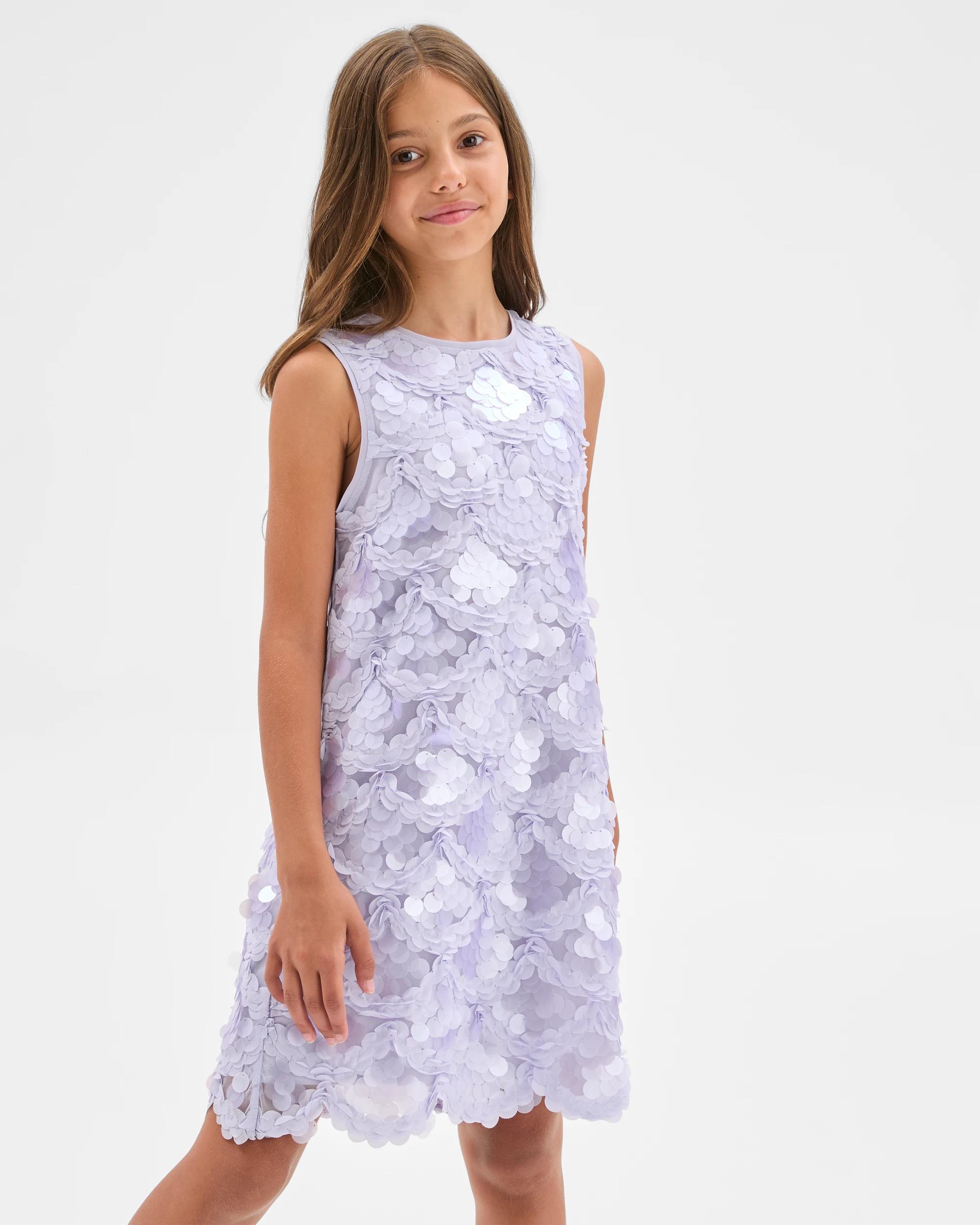 2 Target Kids Sequin Sleeveless Scallop Hem Occasion Dress LILAC, 2 of 7