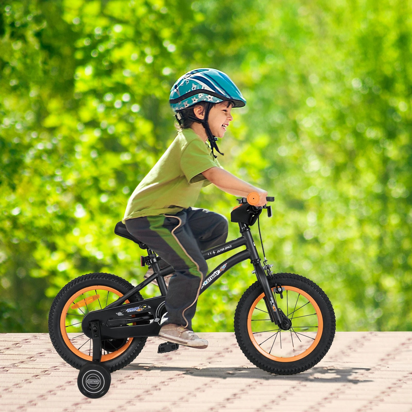 2 Costway 36cm Kids Bike Bicycle w/Removable Training Wheels Adjustable Saddle - Black, 2 of 2