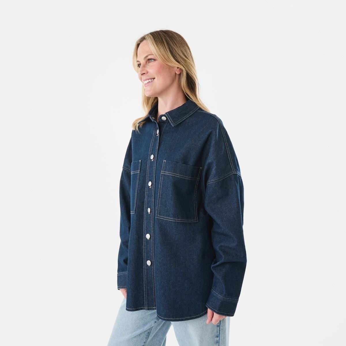 3 Long Sleeve Denim Shirt Dark Wash, 3 of 8