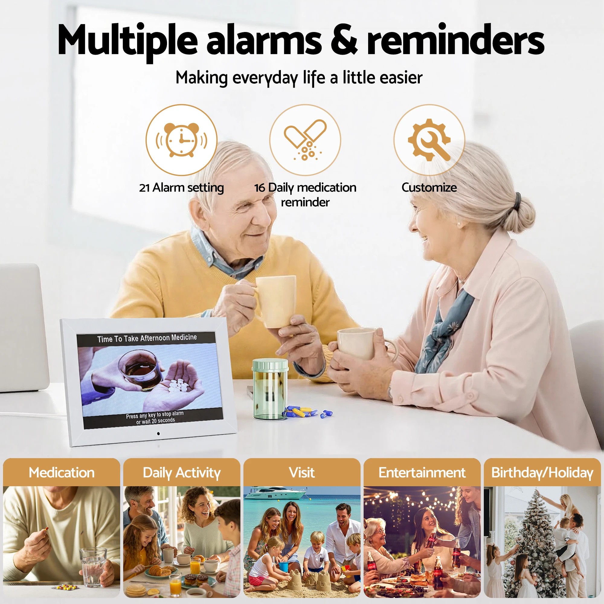 5 Artiss 10" Digital Day Clock Alarm Calendar Dementia Date Week Desk Clocks - White, 5 of 9