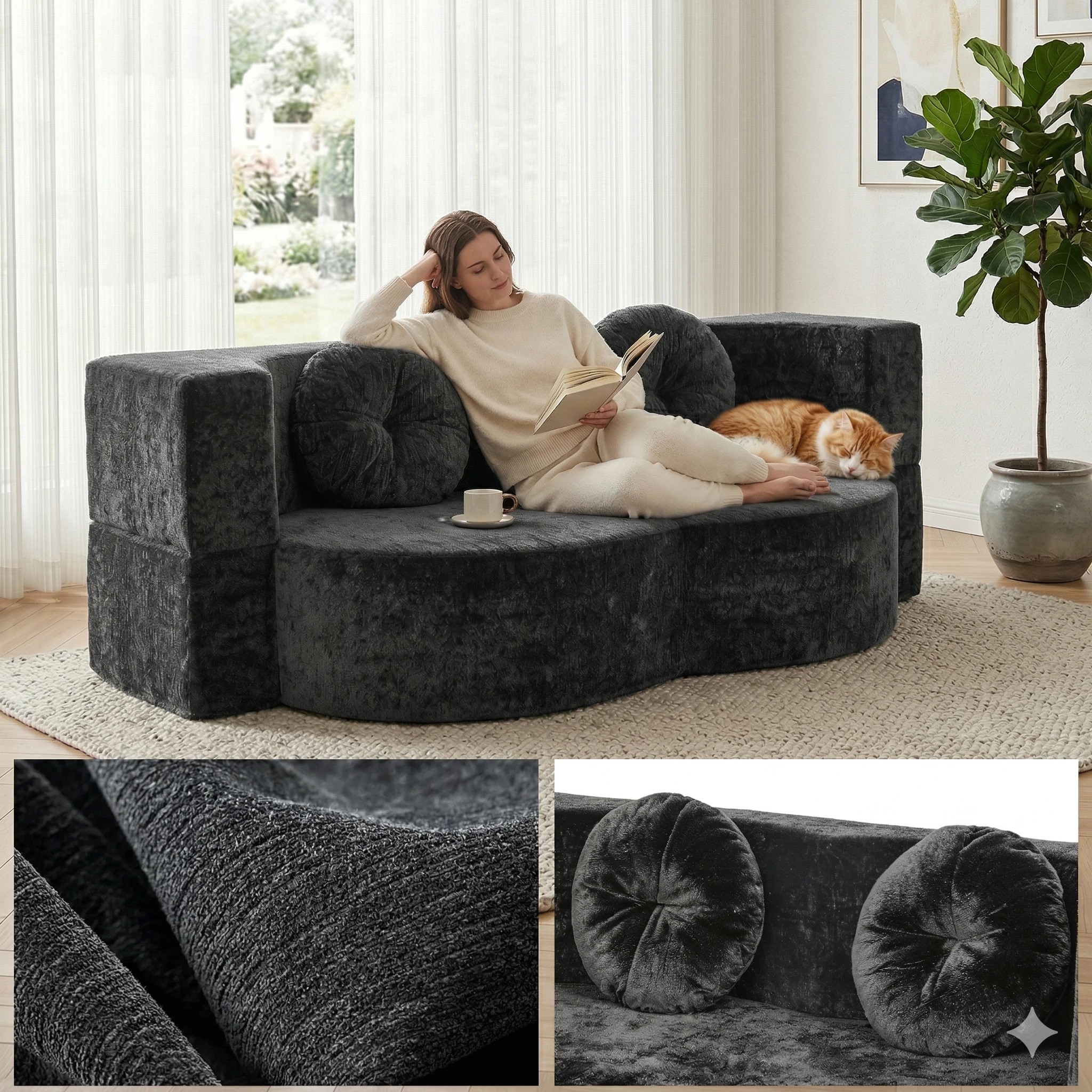 6 Artiss Convertible Compressed Sofa Bed 2 in 1 Comfort Curved Sleeper Couch - Grey, 6 of 9
