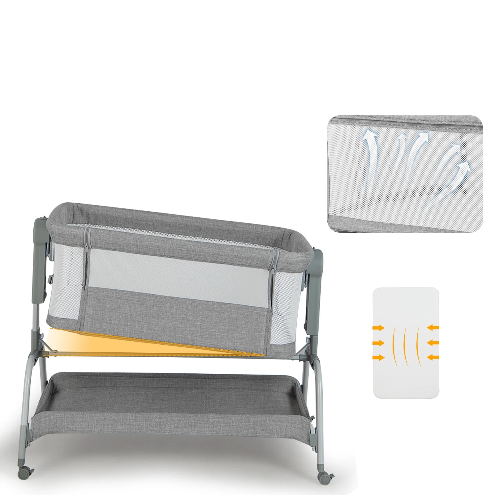5 Costway 4-in-1 Baby Cot Bed Mobile Bedside Sleeper - Grey, 5 of 6