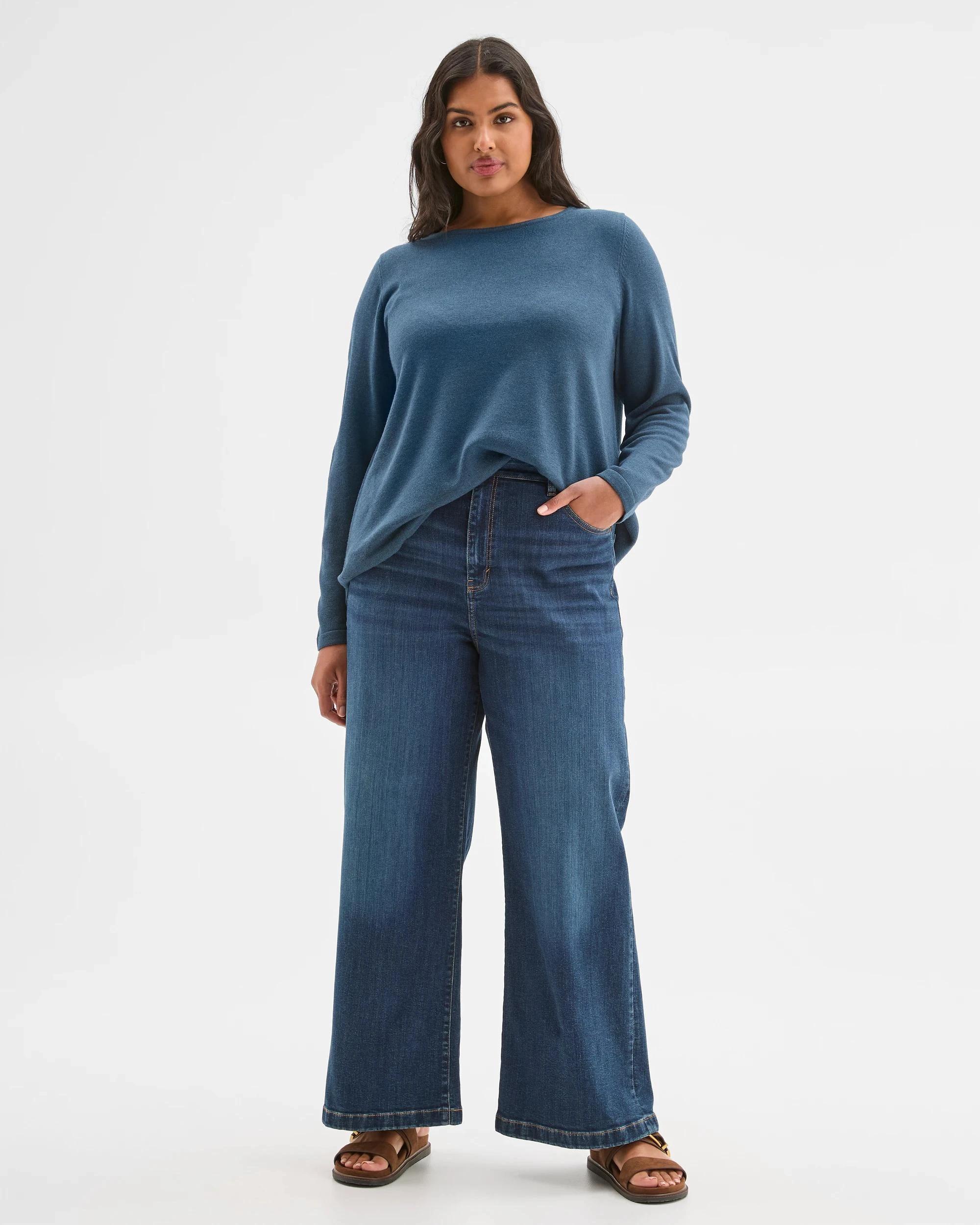 2 Target Curve Plus Size Long Sleeve Curve Hem Rib Jumper DARK TEAL MARLE, 2 of 5