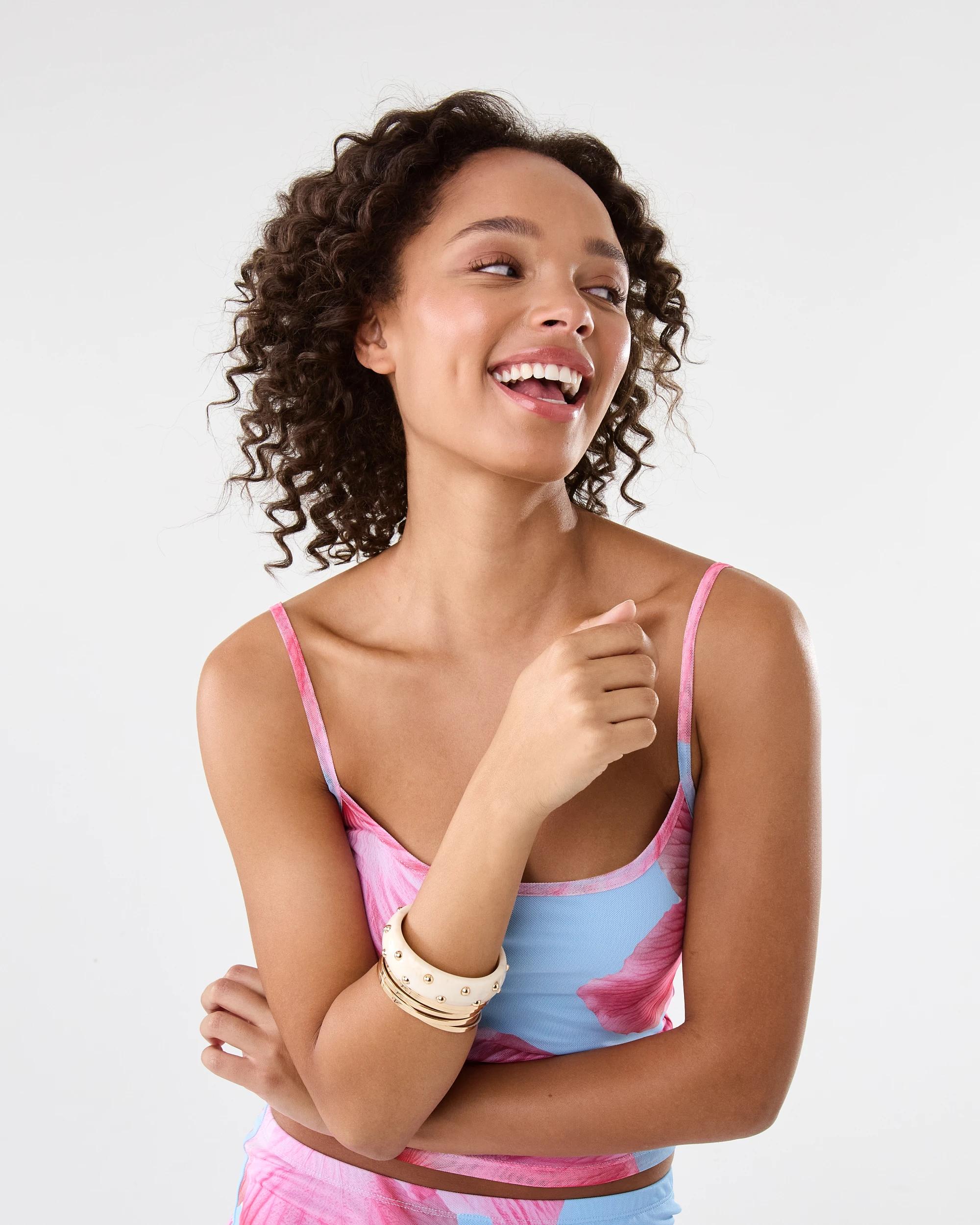 7 Studded Bangle - Beige and Gold Tone Beige, 7 of 8