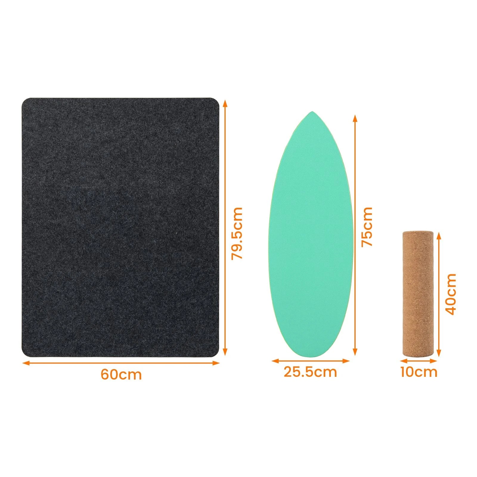 1 Costway Wood Balance Board Trainer Set Cork Wobble Roller Balance Exercise w/Felt Mat - Green, 1 of 1