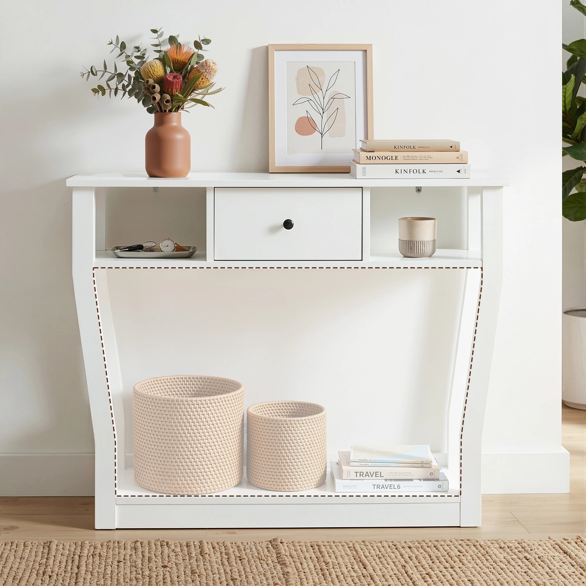6 Artiss Console Table 2-Tier Storage Entryway Hallway Sofa Side Table Drawer Shelf 100CM - White, 6 of 7