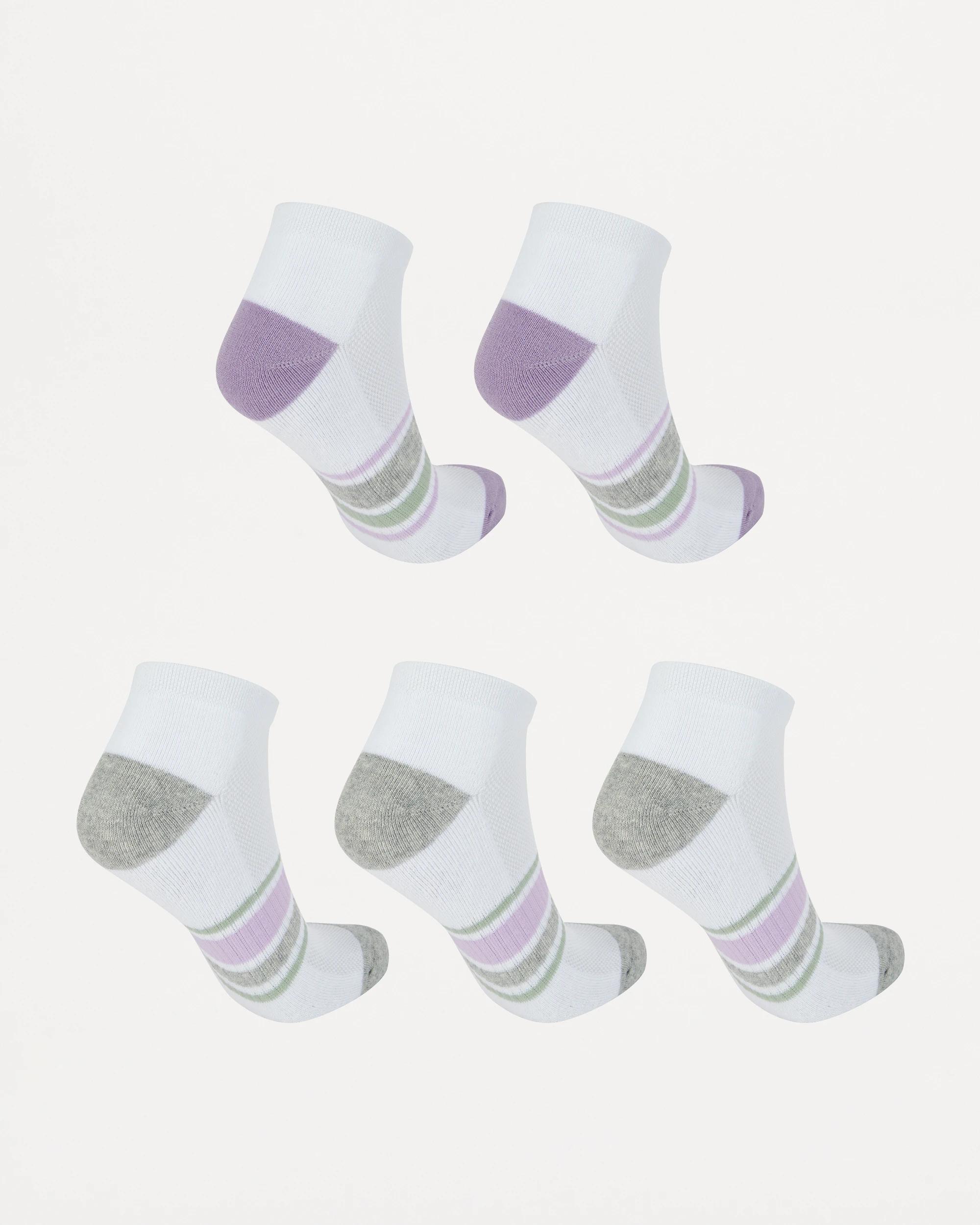 2 5 Pack Active Anklet Socks with Arch Support WHITE, PURPLE, 2 of 3