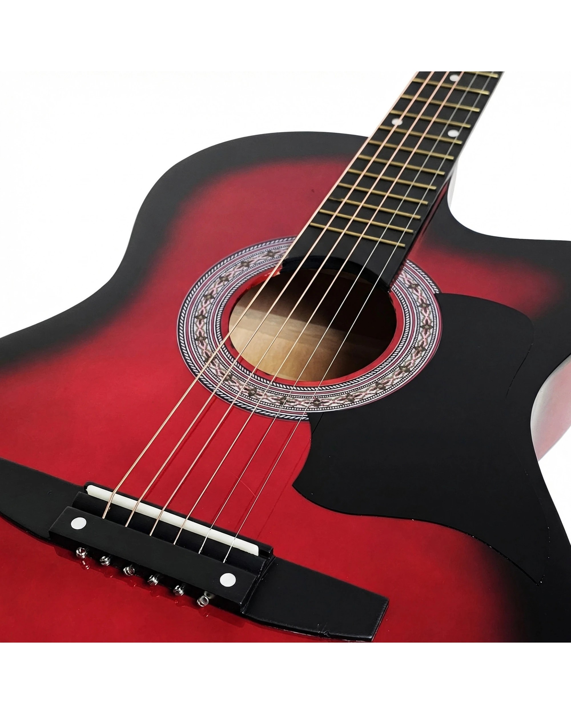 7 Karrera 38in Pro Cutaway Acoustic Guitar with Guitar Bag in Red Burst - Red, 7 of 10