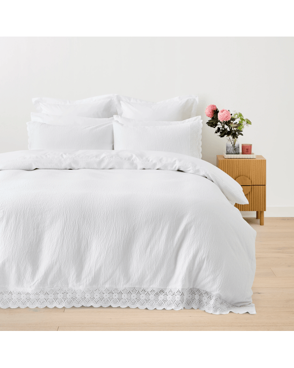 Lace Cotton Quilt Cover Set - Double Bed, White
