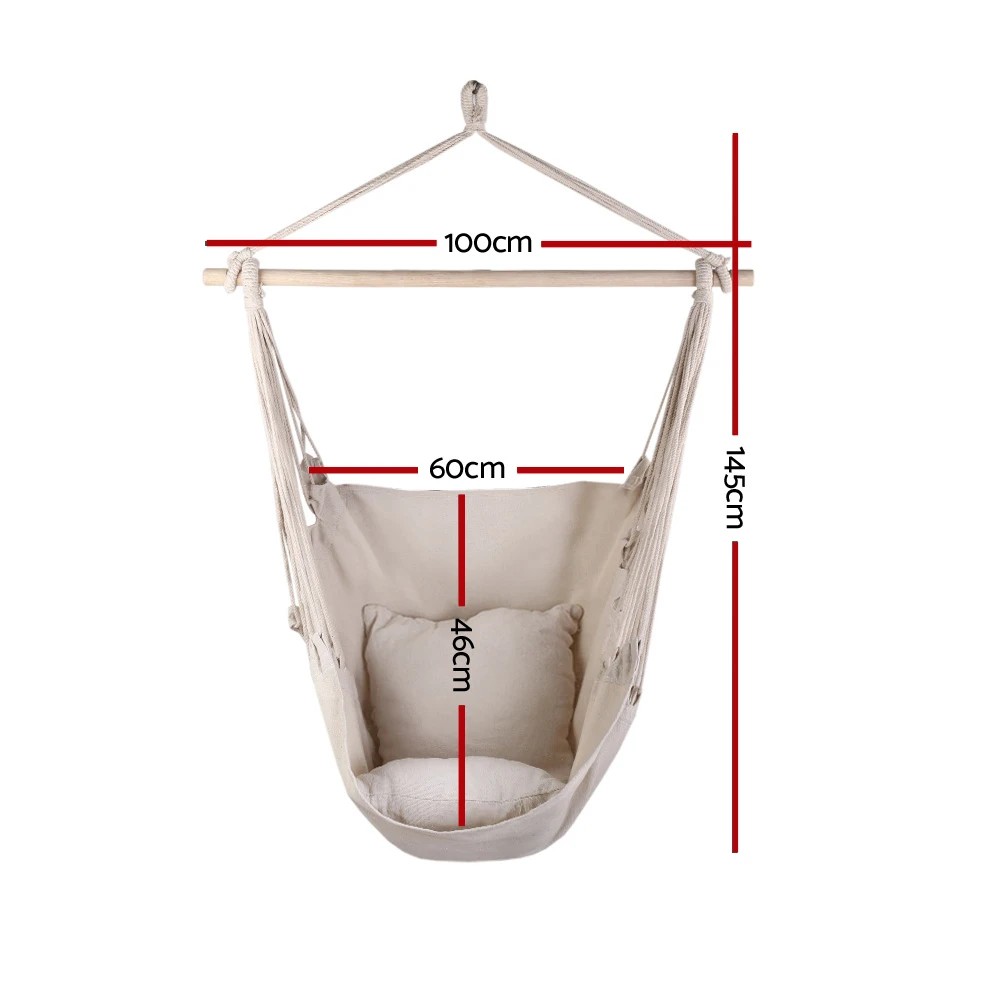 2 Gardeon Hammock Chair Outdoor Camping Hanging Hammocks Cushion Pillow - Beige, 2 of 6