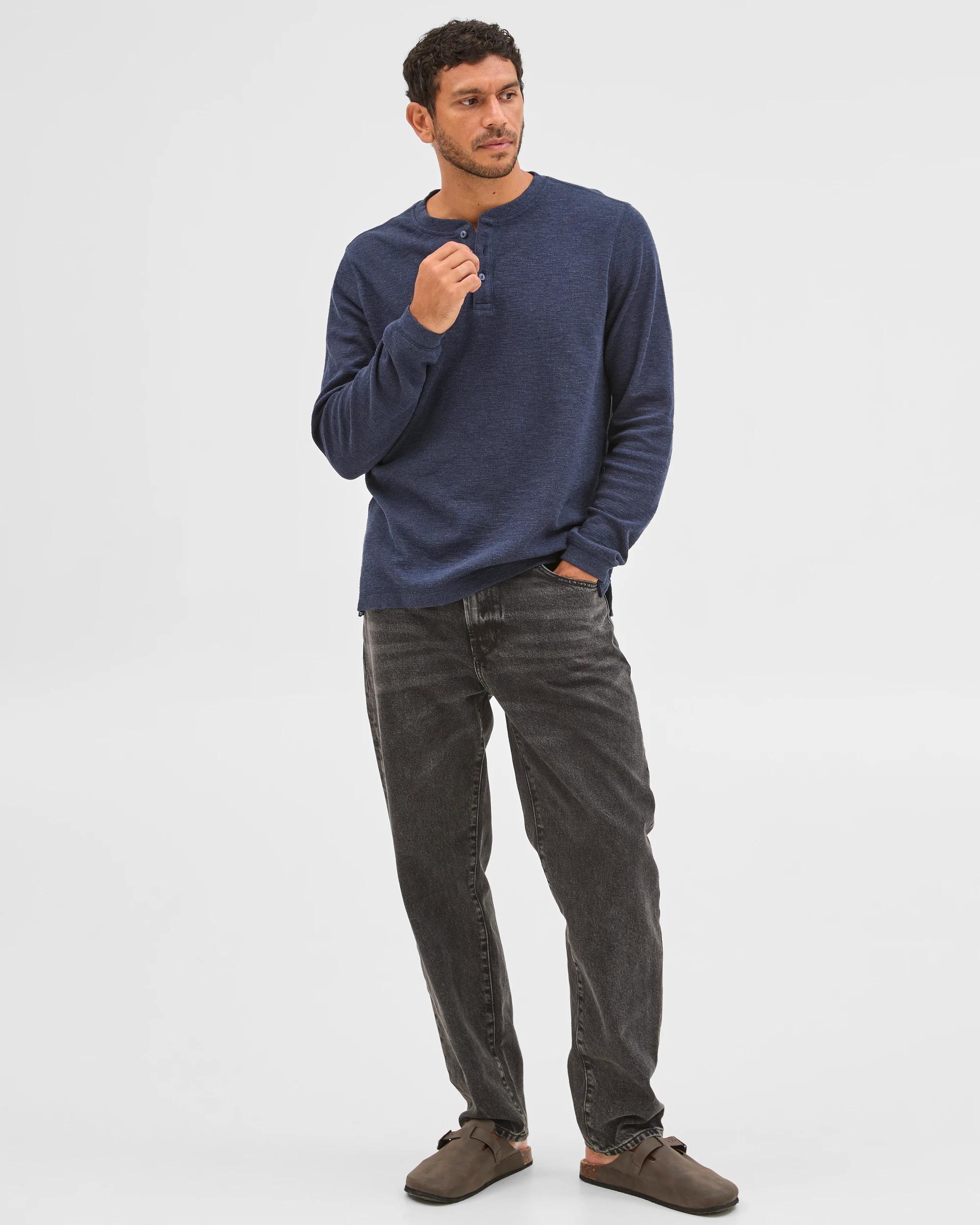 3 Target Australian Cotton Waffle Henley T-Shirt NAVY MARLE, 3 of 6