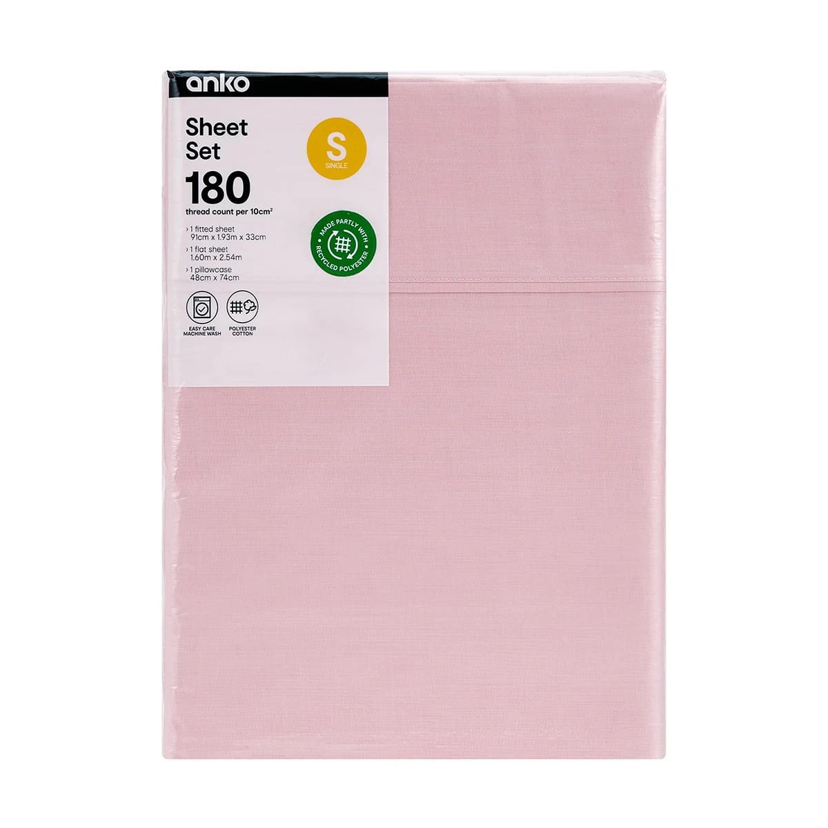 7 180 Thread Count Sheet Set - Single Bed, Pink, 7 of 7