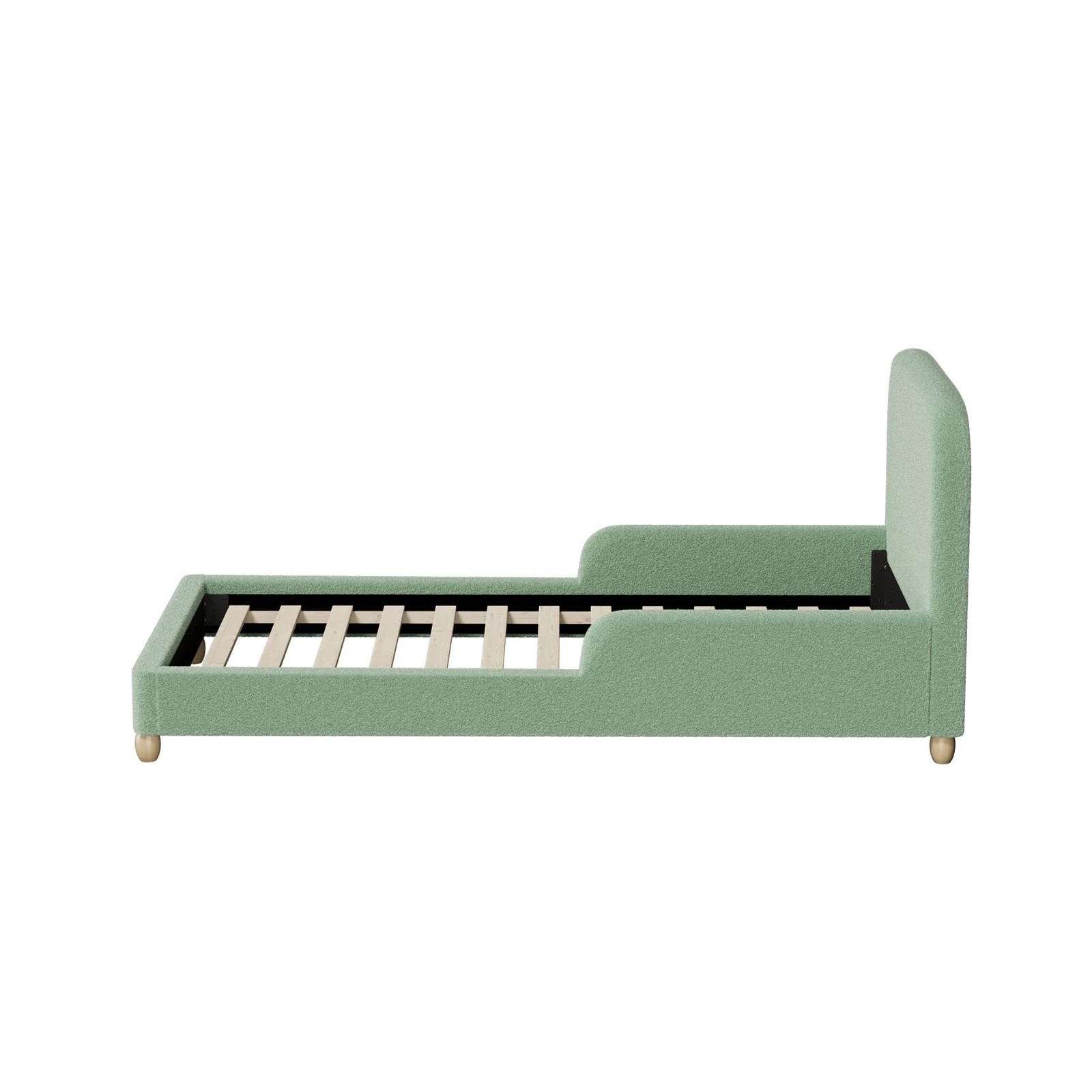 6 Oikiture Kids Bed Frame Single Size Base with Side Guard Rails Boucle - Green, 6 of 7