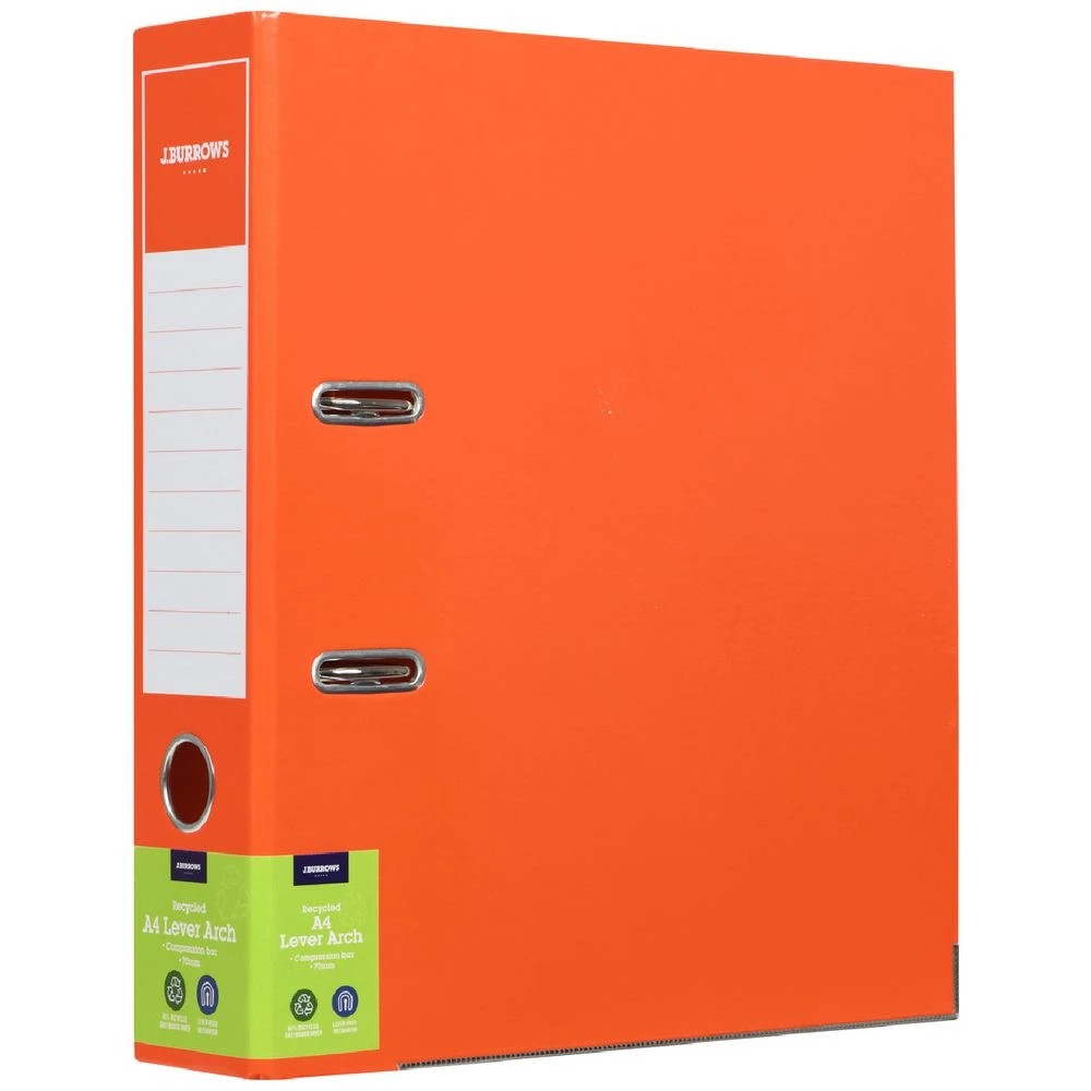 1 J.Burrows A4 Lever Arch 2-Ring Binder Gloss Orange, 1 of 6