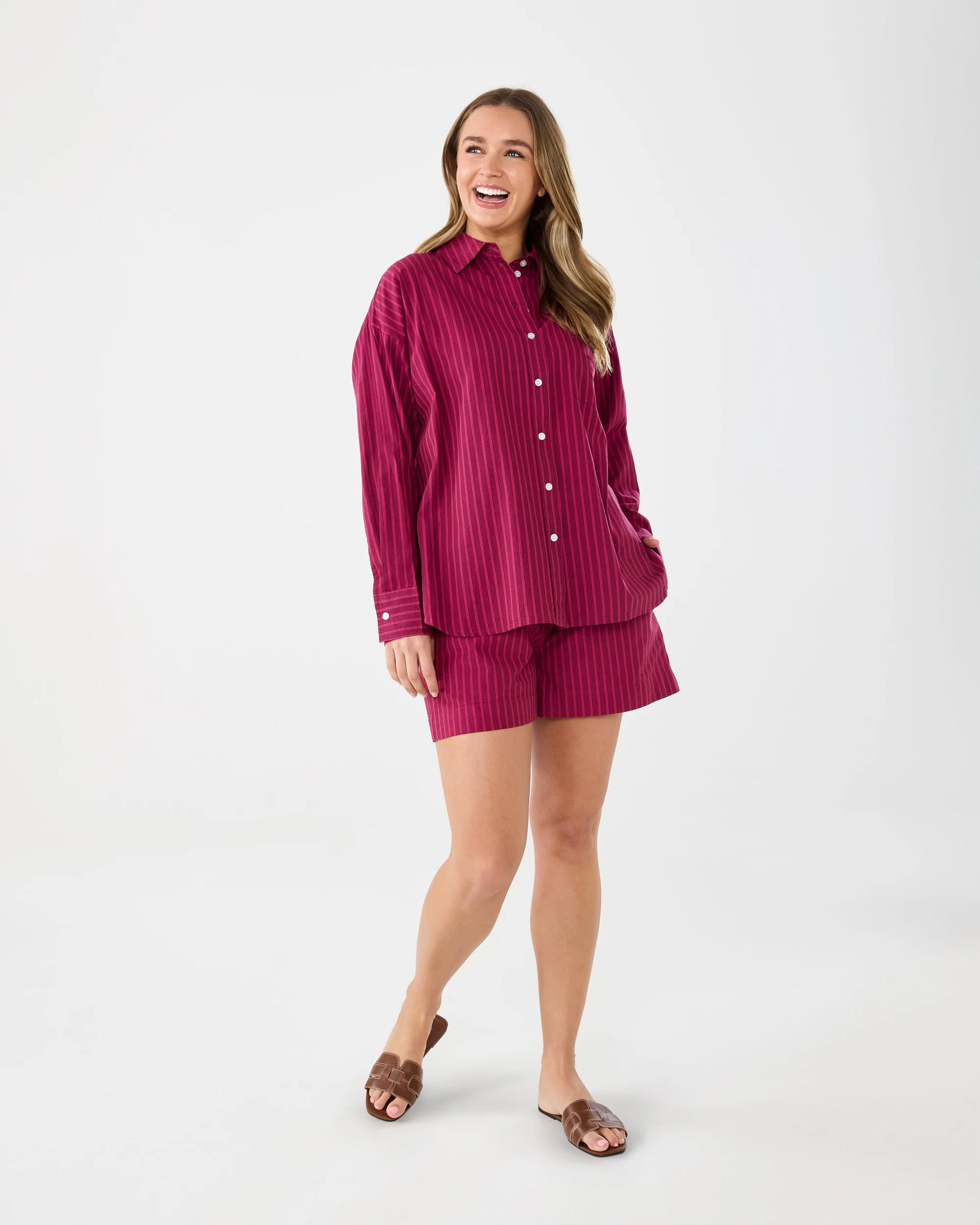 8 Long Sleeve Boyfriend Stripe Shirt Cran Strpe, 8 of 8