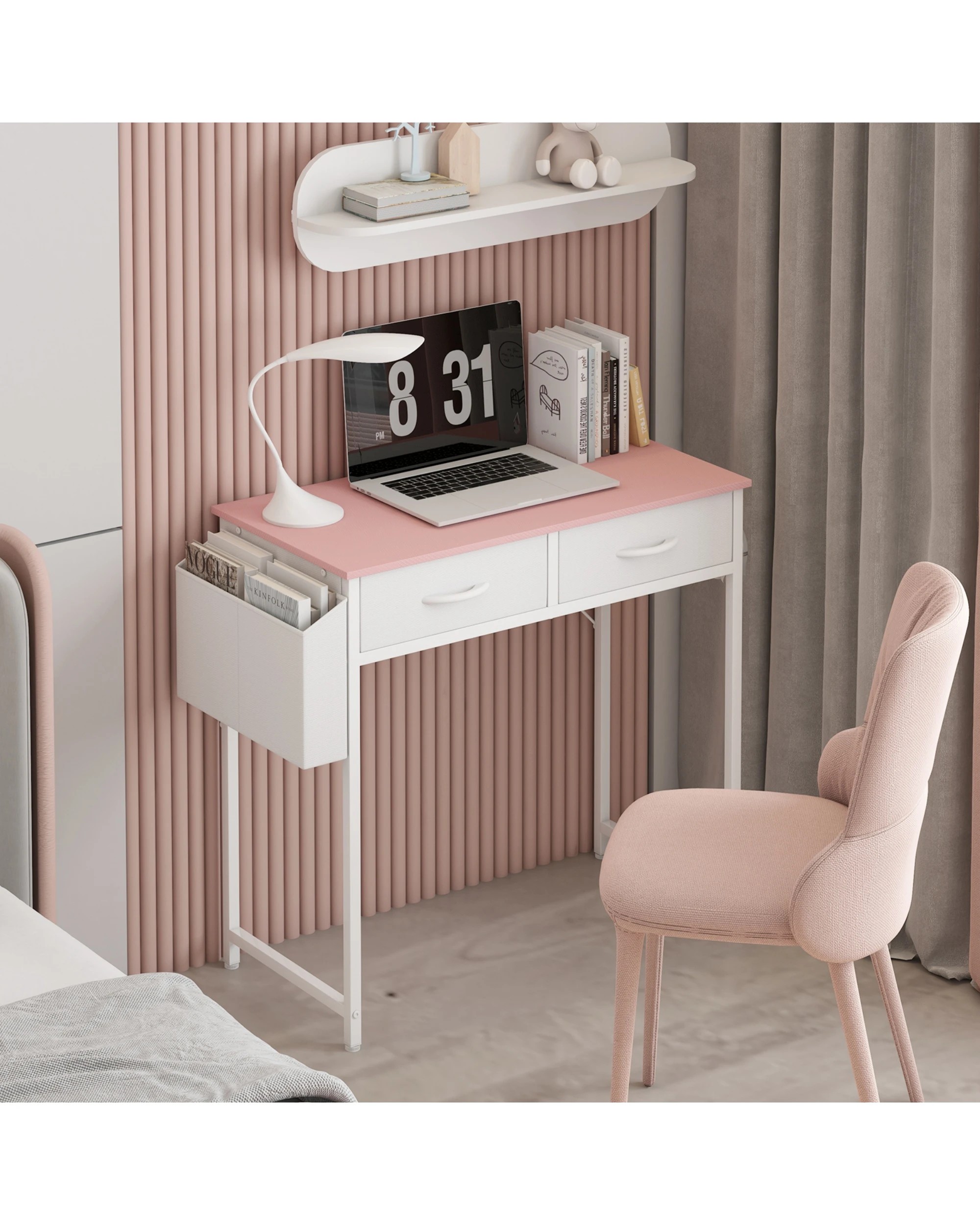 8 Advwin 80cm Small Desk With 2 Drawers And Storage Bag Makeup Vanity Desk Pink, 8 of 10