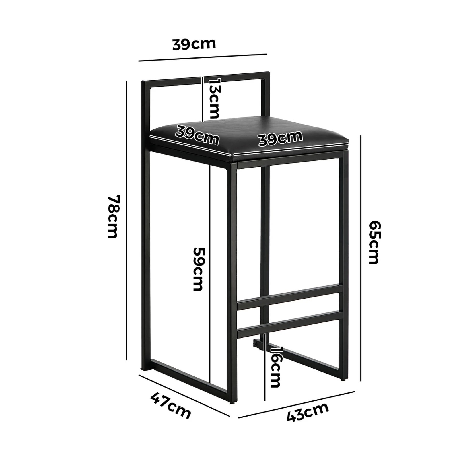 2 Oikiture 4x Bar Stools Counter High Chair Leather - Black, 2 of 9
