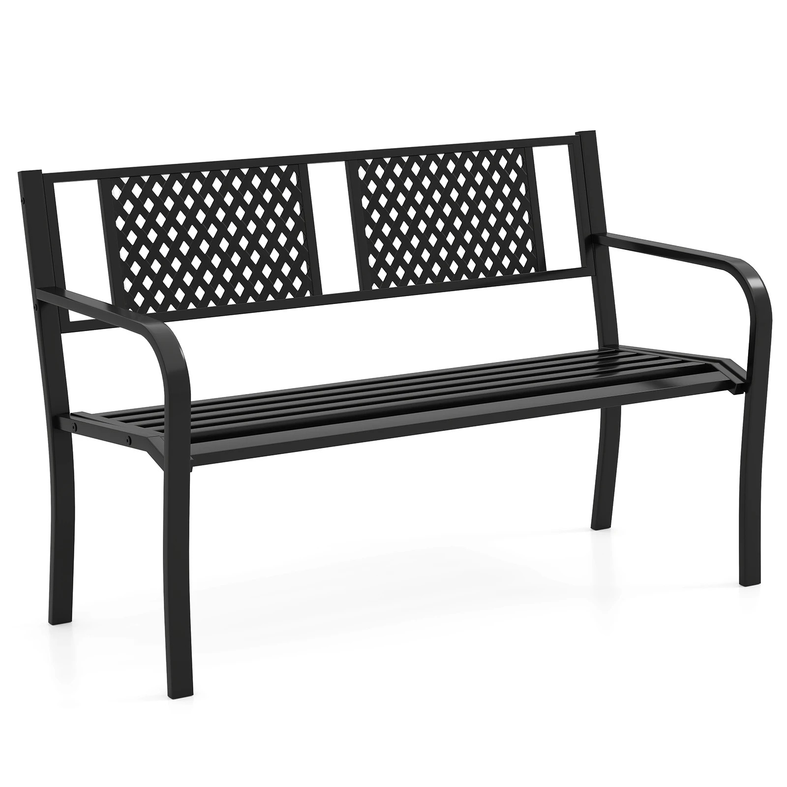 1 Costway 127cm Outdoor Garden Bench 300kg 2-3-Person Metal Loveseat Chair - Black, 1 of 1