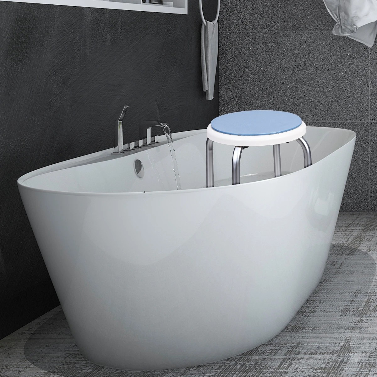 8 Costway 360° Rotating Shower Stool Aluminum Bath Chair for Senior, 8 of 9