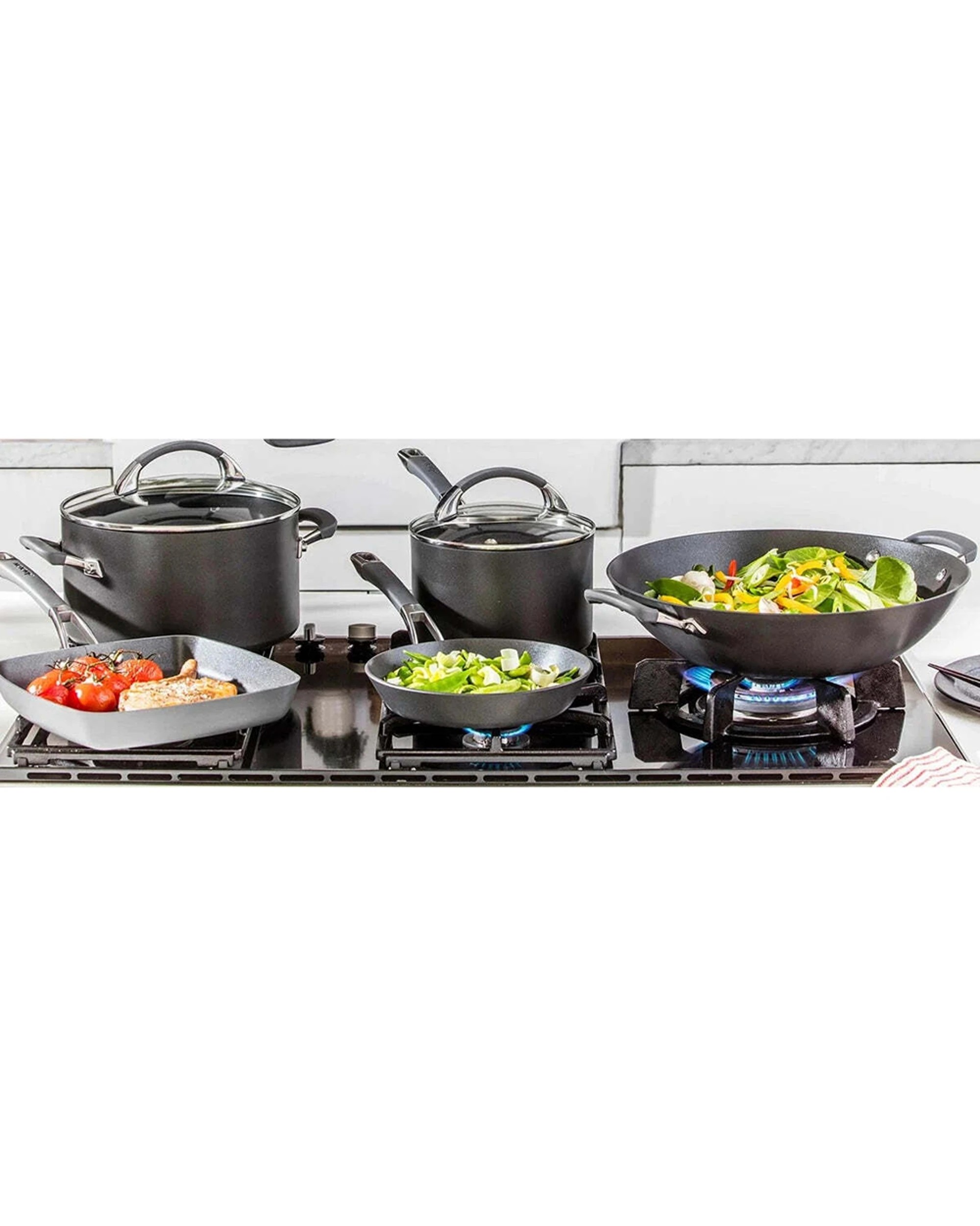3 Anolon Endurance+ Non-Stick Hard-Anodised Induction Wok 36cm - Black, 3 of 5