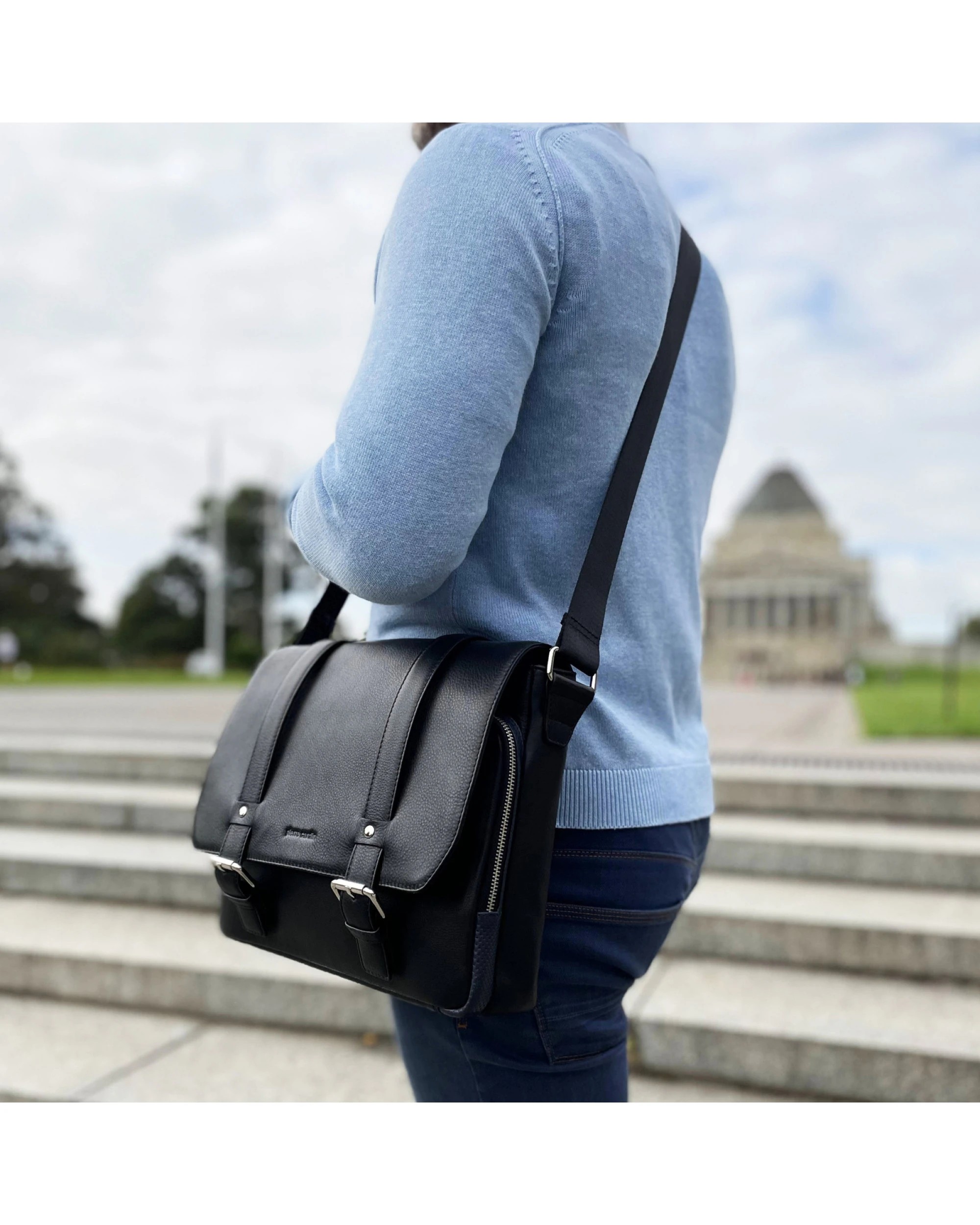 2 Pierre Cardin Pebbled Leather 13" Laptop Computer Bag Overnight Satchel - Black, 2 of 4