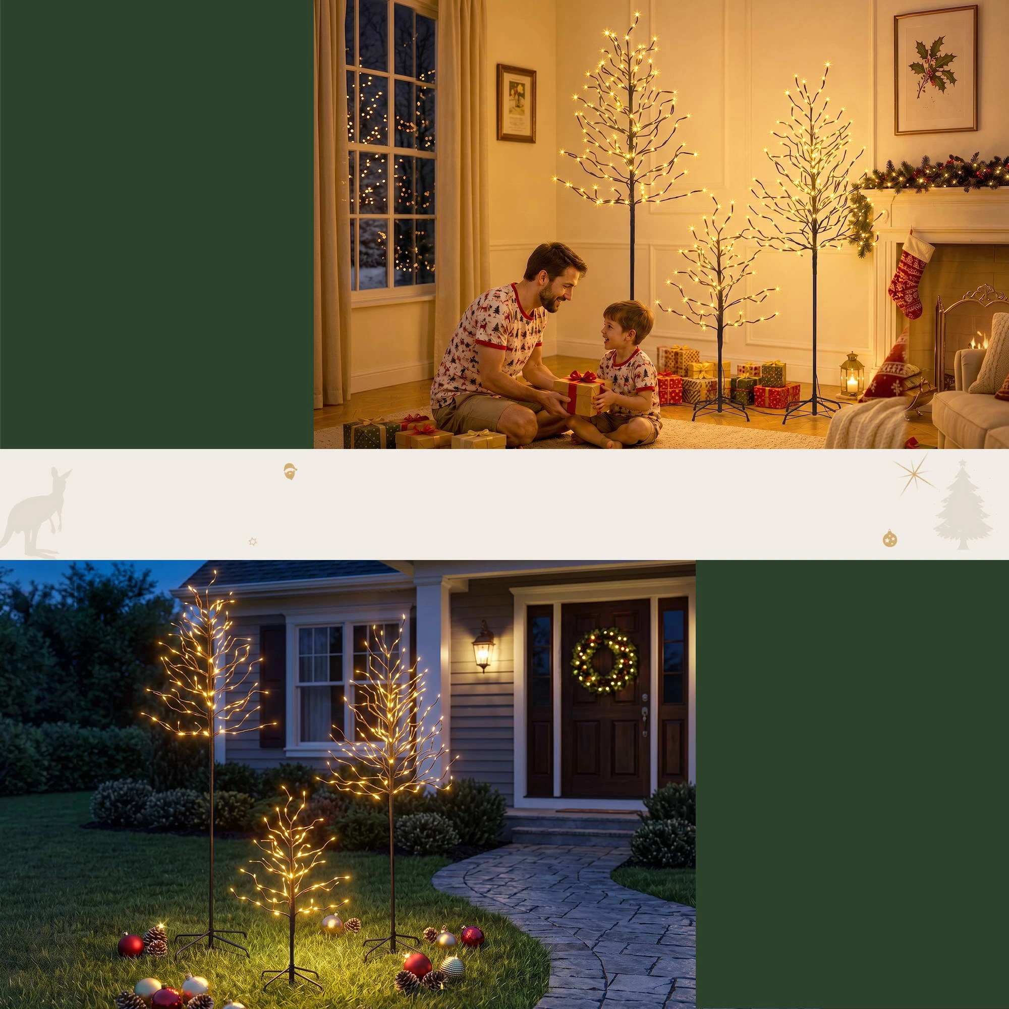 6 Jingle Jollys 3 Pack LED Christmas Tree Lighted Birch Tree Indoor Outdoor Xmas Decor Warm - Gold, 6 of 8
