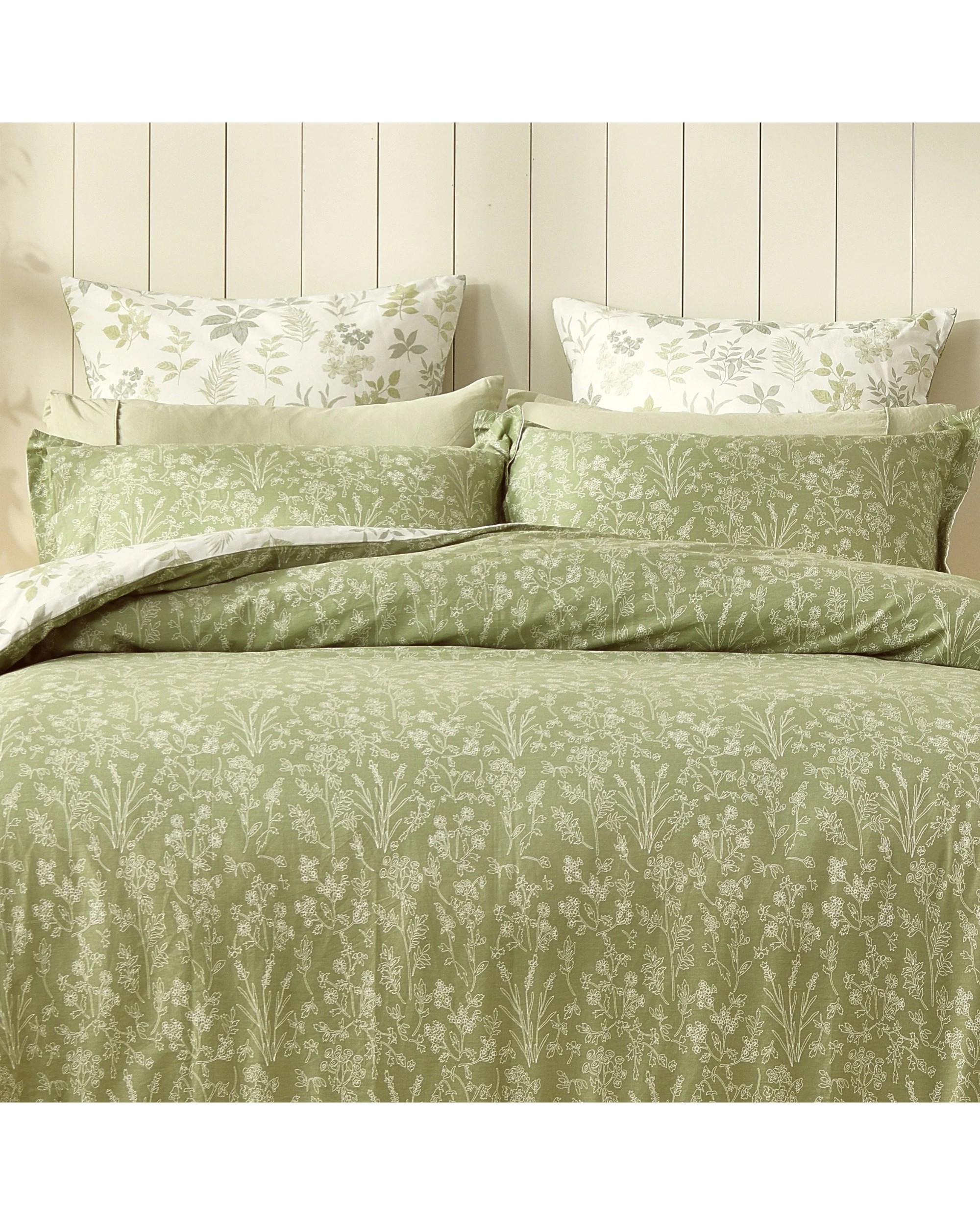 2 Dreamaker Mabel 100% Cotton Reversible European Pillowcase Twin Pack - Sage Green, 2 of 5