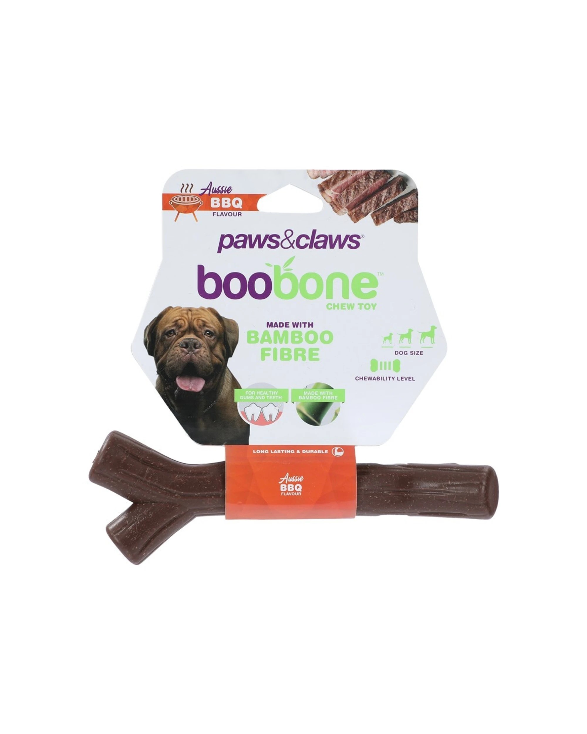 2 Paws And Claws BooBone Branch Dog Chew Toy 5 Pack Aussie BBQ Bamboo Fibre - Brown, 2 of 4