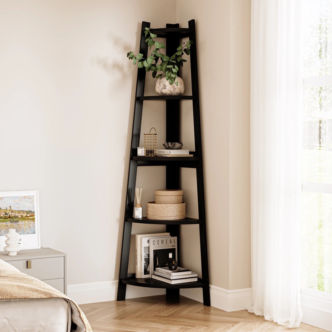 3 Oikiture Corner Ladder Shelf 5 Tier Home Storage Display Stand Bookshelf
 - Black, 3 of 9