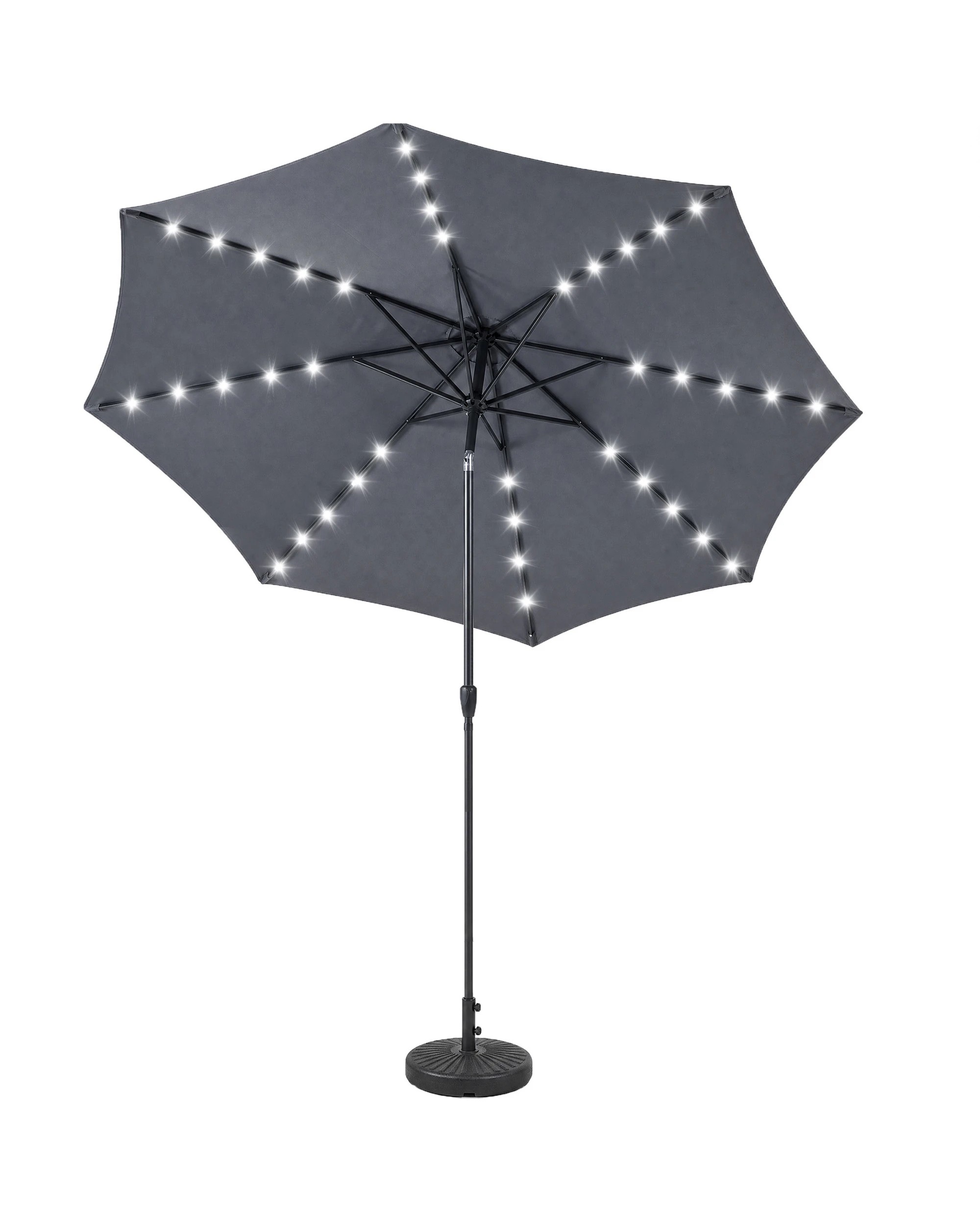 1 Advwin Solar Patio Umbrella with Base, 3m Outdoor Umbrella with 32 LED Lights & Cover - Grey, 1 of 9