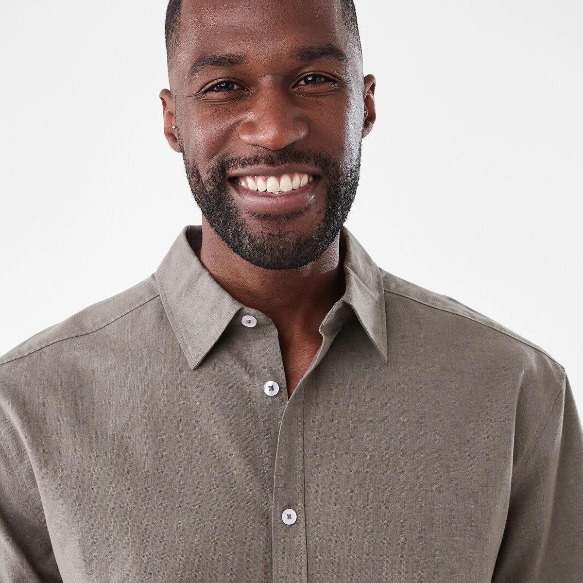 4 Short Sleeve Cotton Linen Shirt EAGLE BROWN, 4 of 5