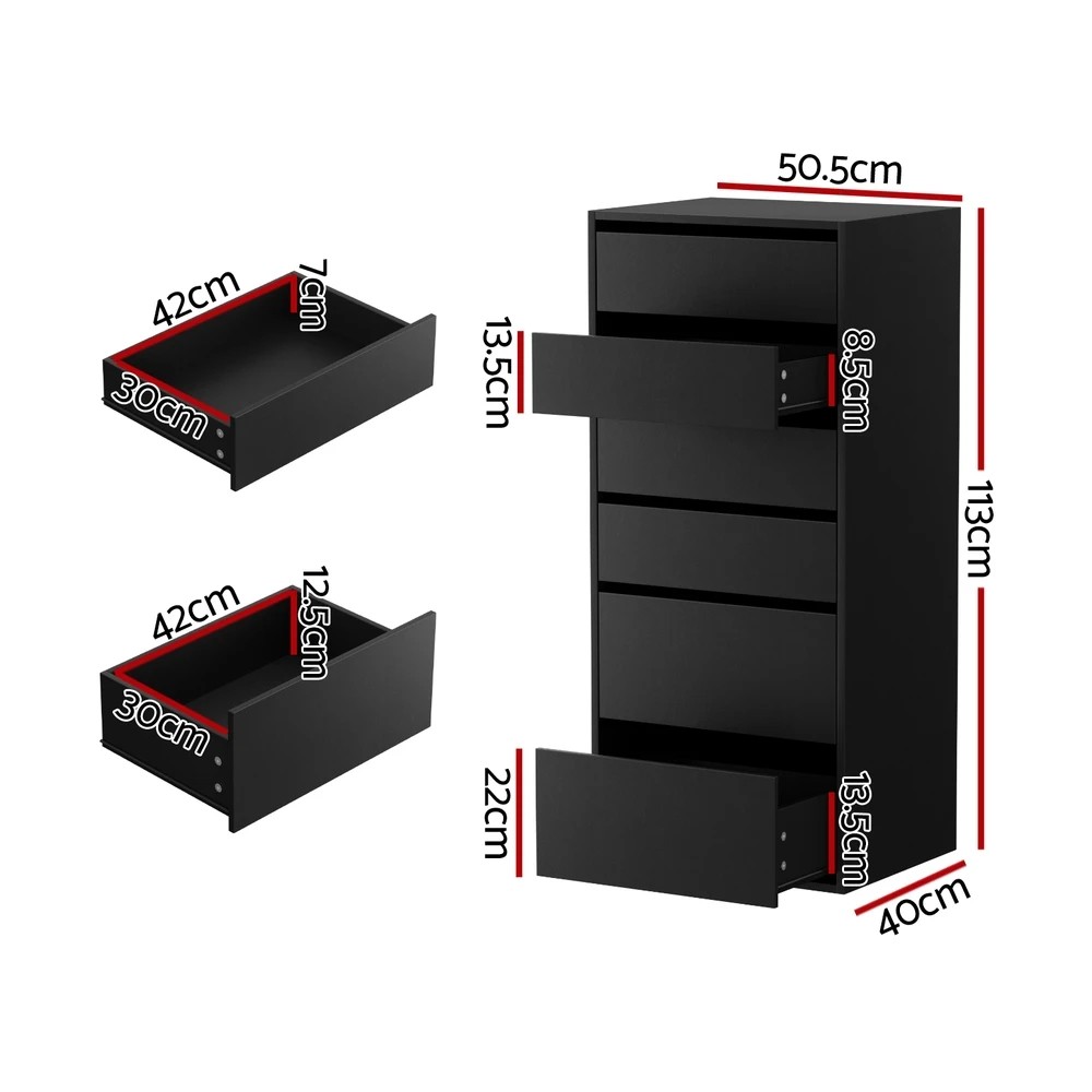 3 Artiss 6 Chest of Drawers Dresser Tallboy - Black, 3 of 8