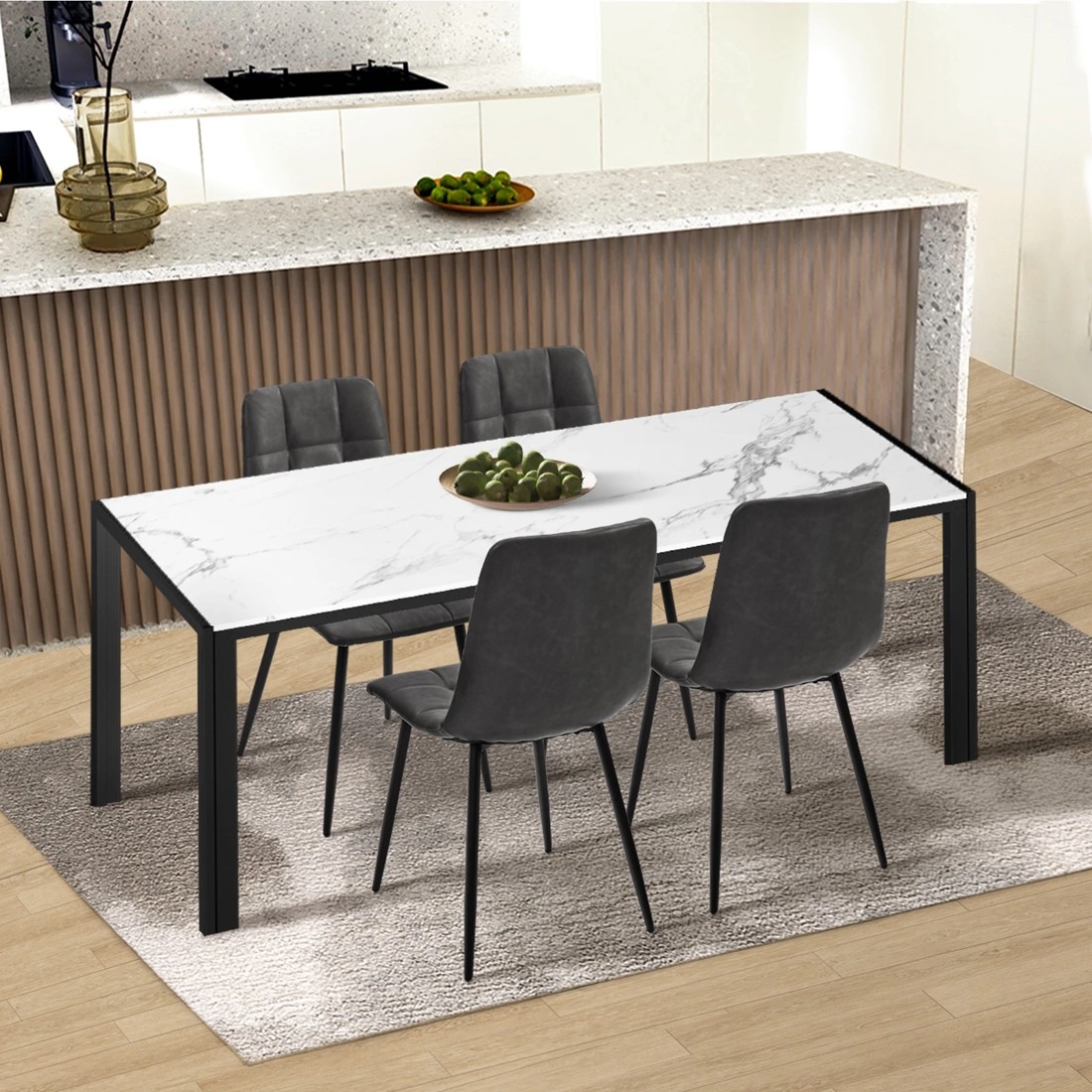 3 Oikiture 4x Padded Dining Chairs Kitchen Pu Leather Seat Retro
 - Grey, 3 of 10