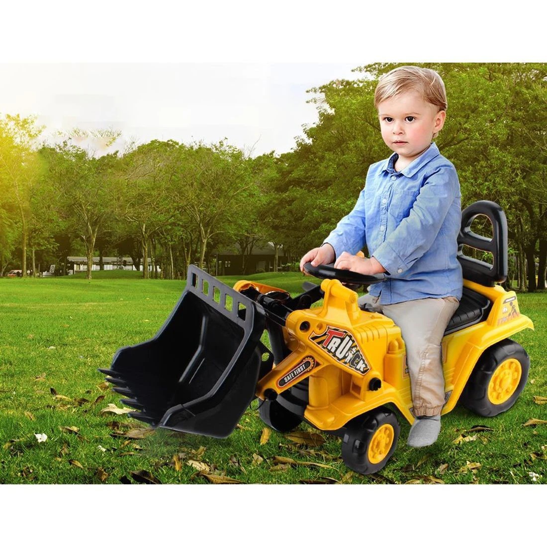 3 Keezi Ride On Car Toys Kids Excavator Bulldozer Sandpit Digger Car Pretend - Yellow, 3 of 9