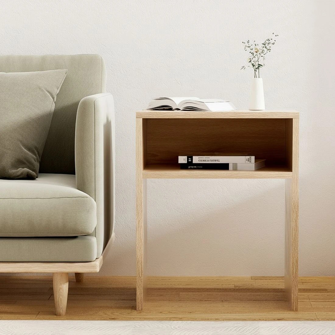 3 Artiss Coffee Table Storage Shelf Fluted Side Pine - Natural, 3 of 6