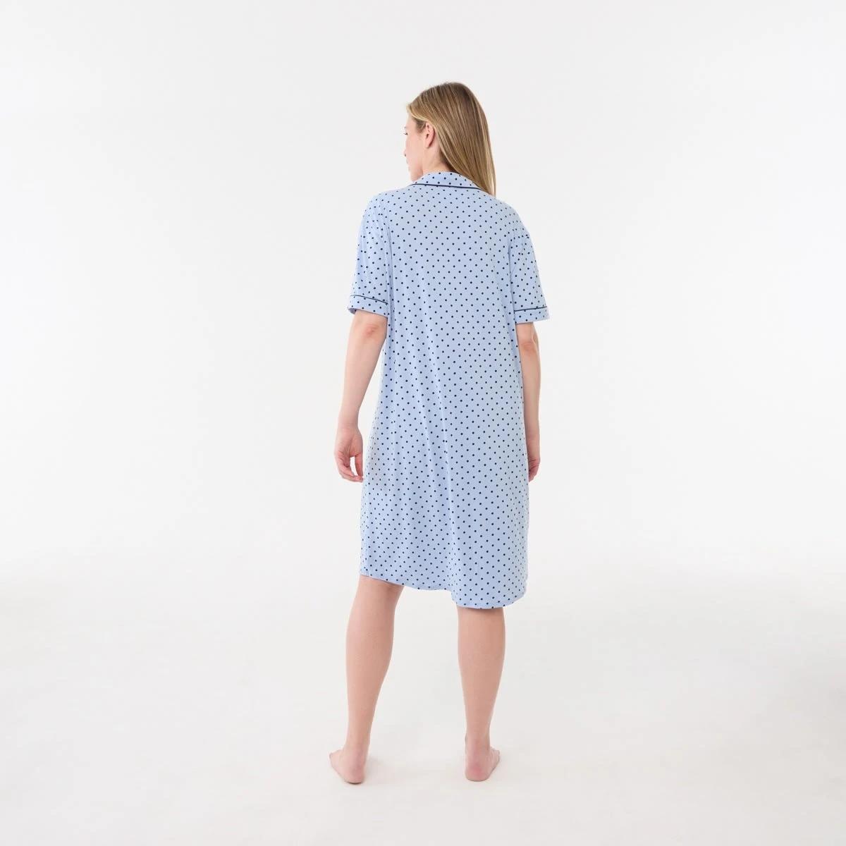 3 Short Sleeve Button Through Comfort Nightie LARGE SPOT BRUNI BLUE, 3 of 5