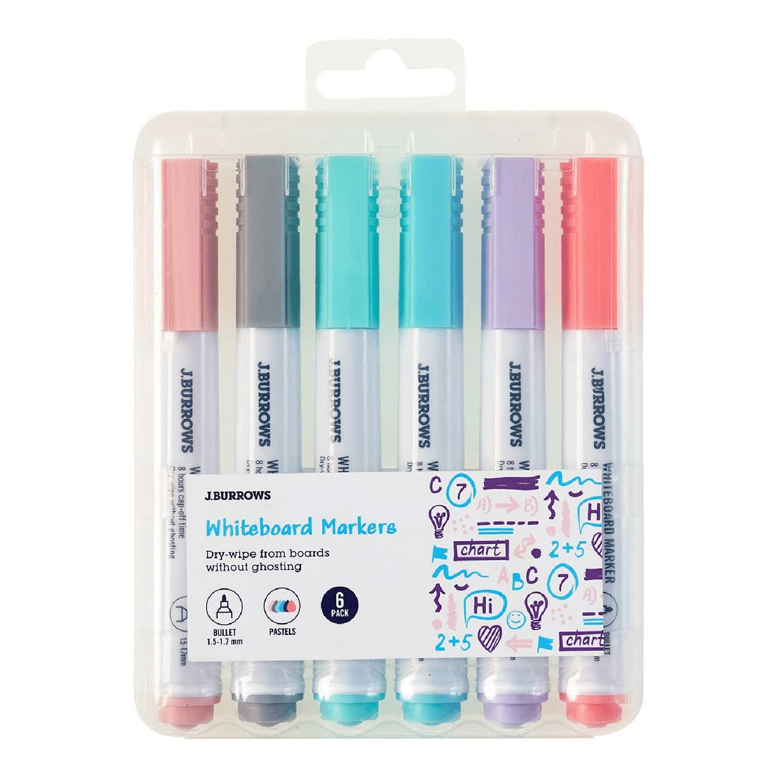 1 J.Burrows Whiteboard Markers Bullet Pastels 6 Pack, 1 of 3