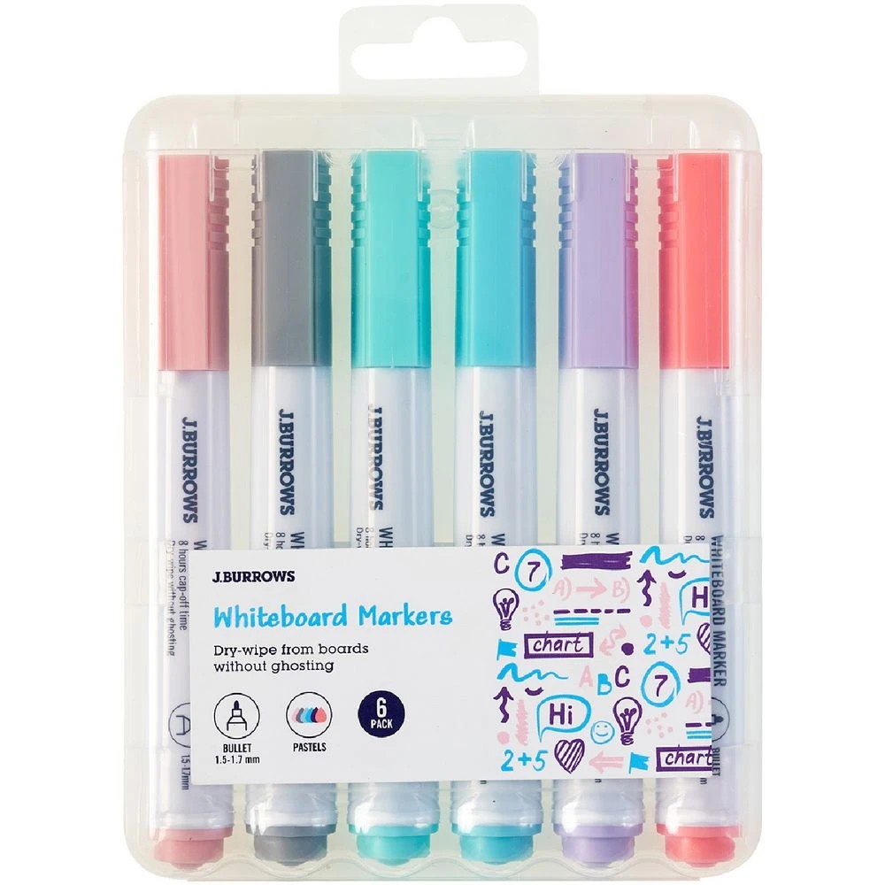 1 J.Burrows Whiteboard Markers Bullet Pastels 6 Pack, 1 of 4