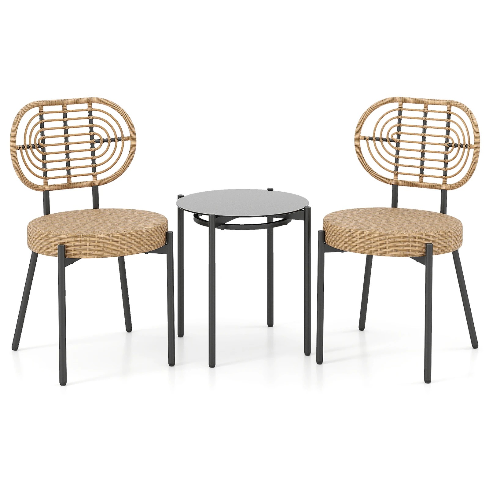 1 Costway 3PCS Outdoor Bistro Set Patio 2x Wicker Chairs & Coffee Table Conversation Set, 1 of 1