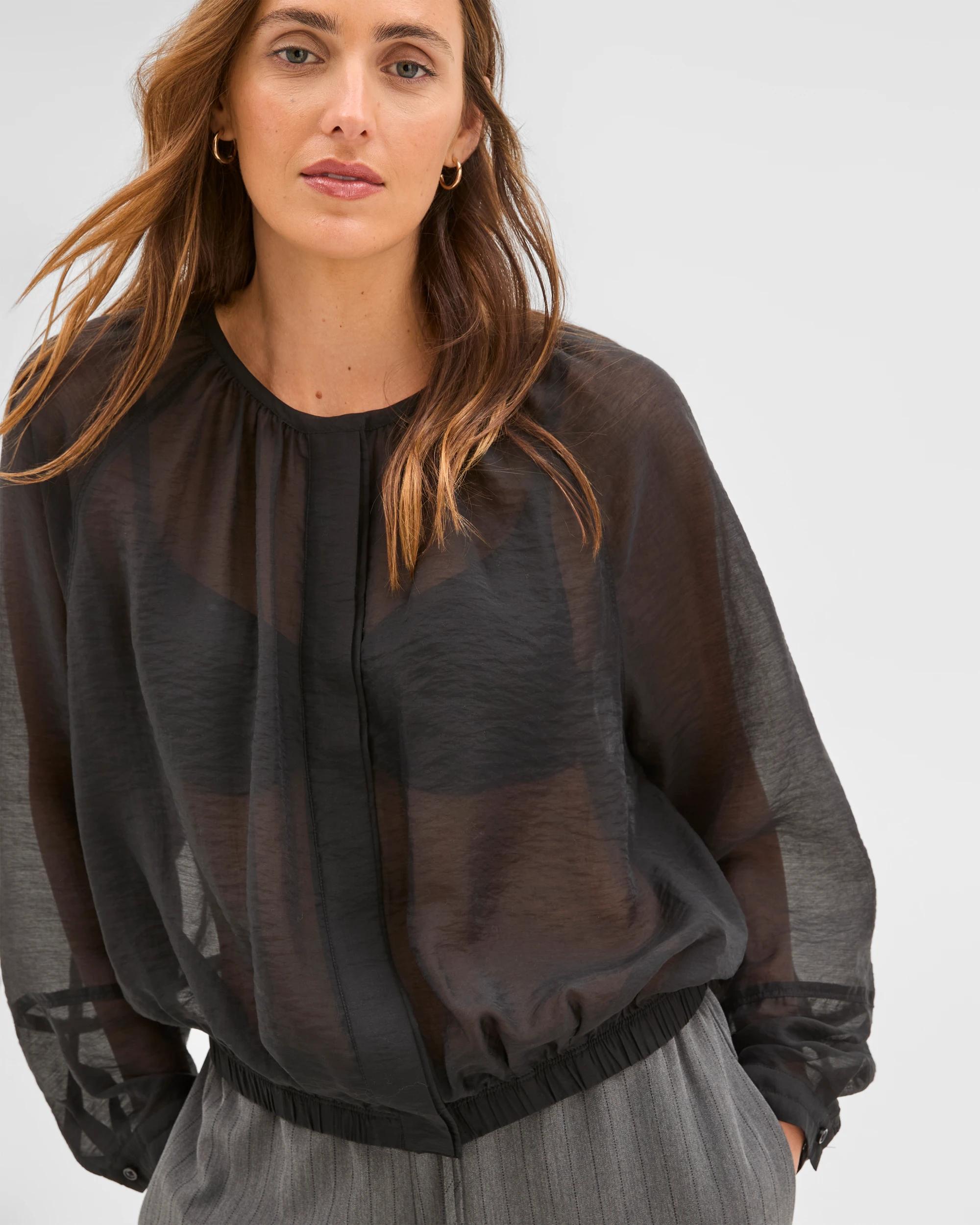 3 Preview Long Raglan Sleeve Gathered Blouse BLACK, 3 of 6